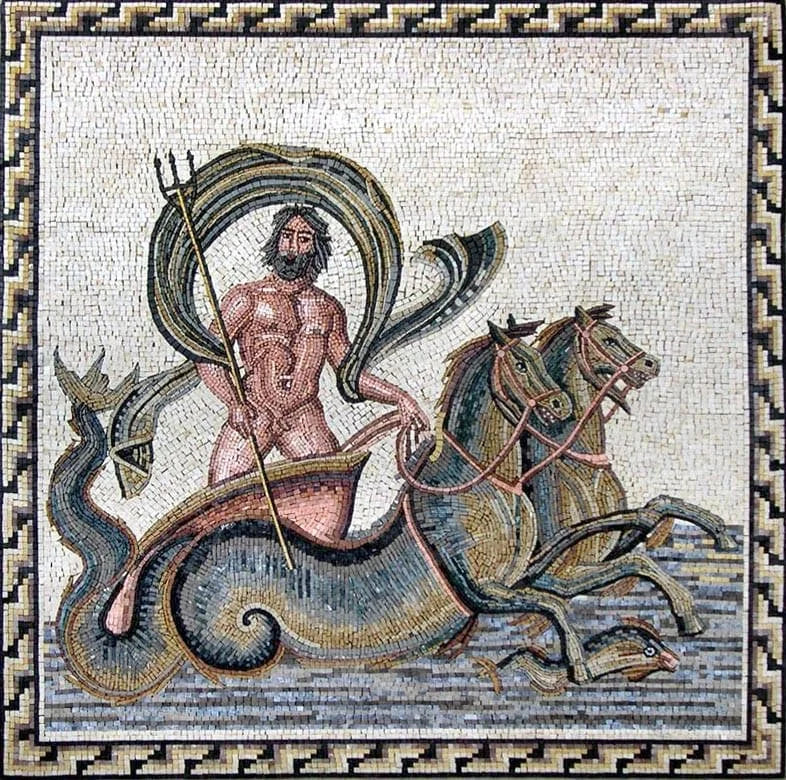 Neptune Roman Art Figure - Mosaic Logo - Mesh Backing