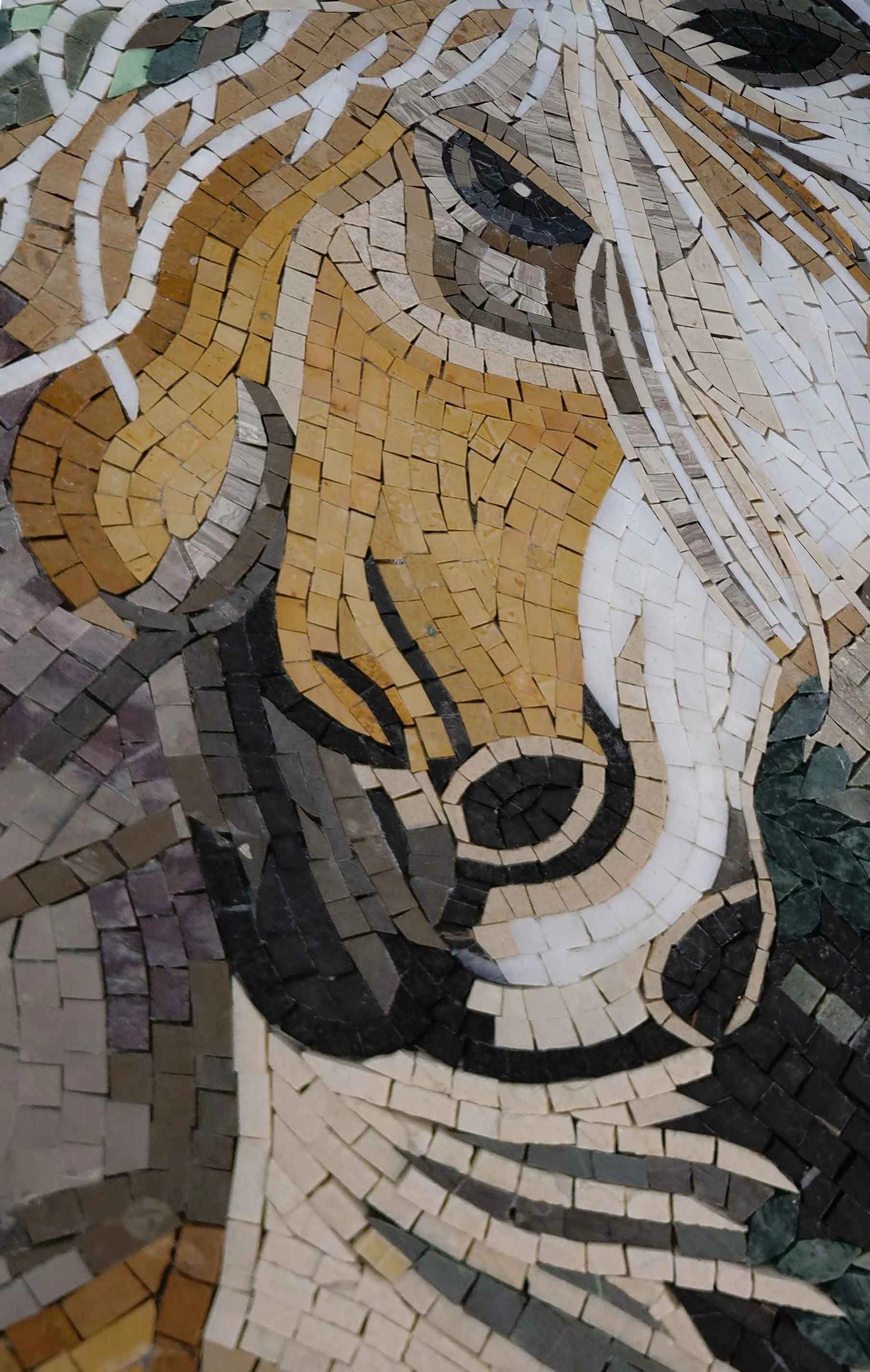 Geometric Clydesdale Horse Art - Marble Greek Mosaic Blonde - Mesh Backing - Image 2