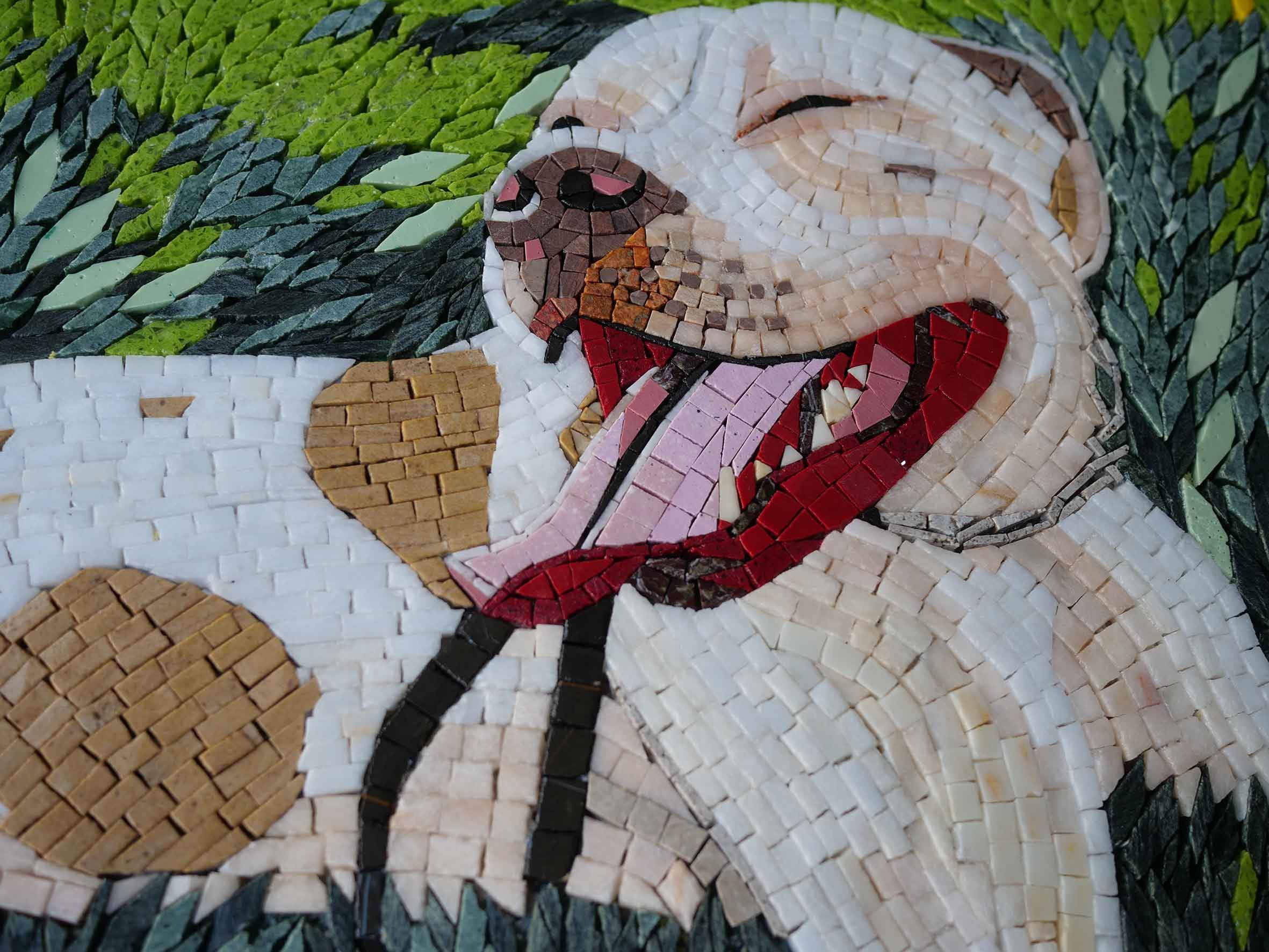 Smiling Pitbull Lying Down - Mosaic Reproduction Custom Wall Art - Mesh Backing - Image 2