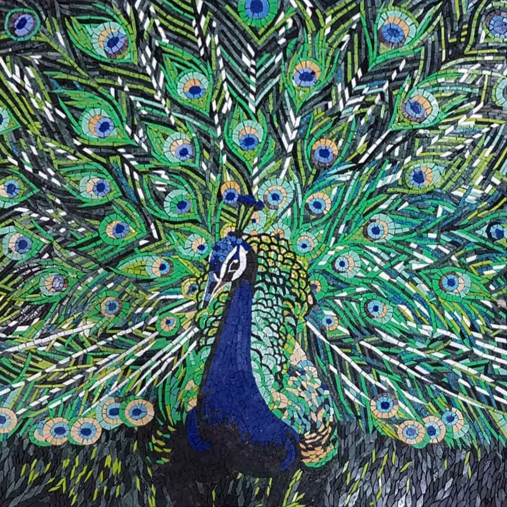 Peacock Full Bloom - Sunset Mosaic Emerald Artwork - Mesh Backing
