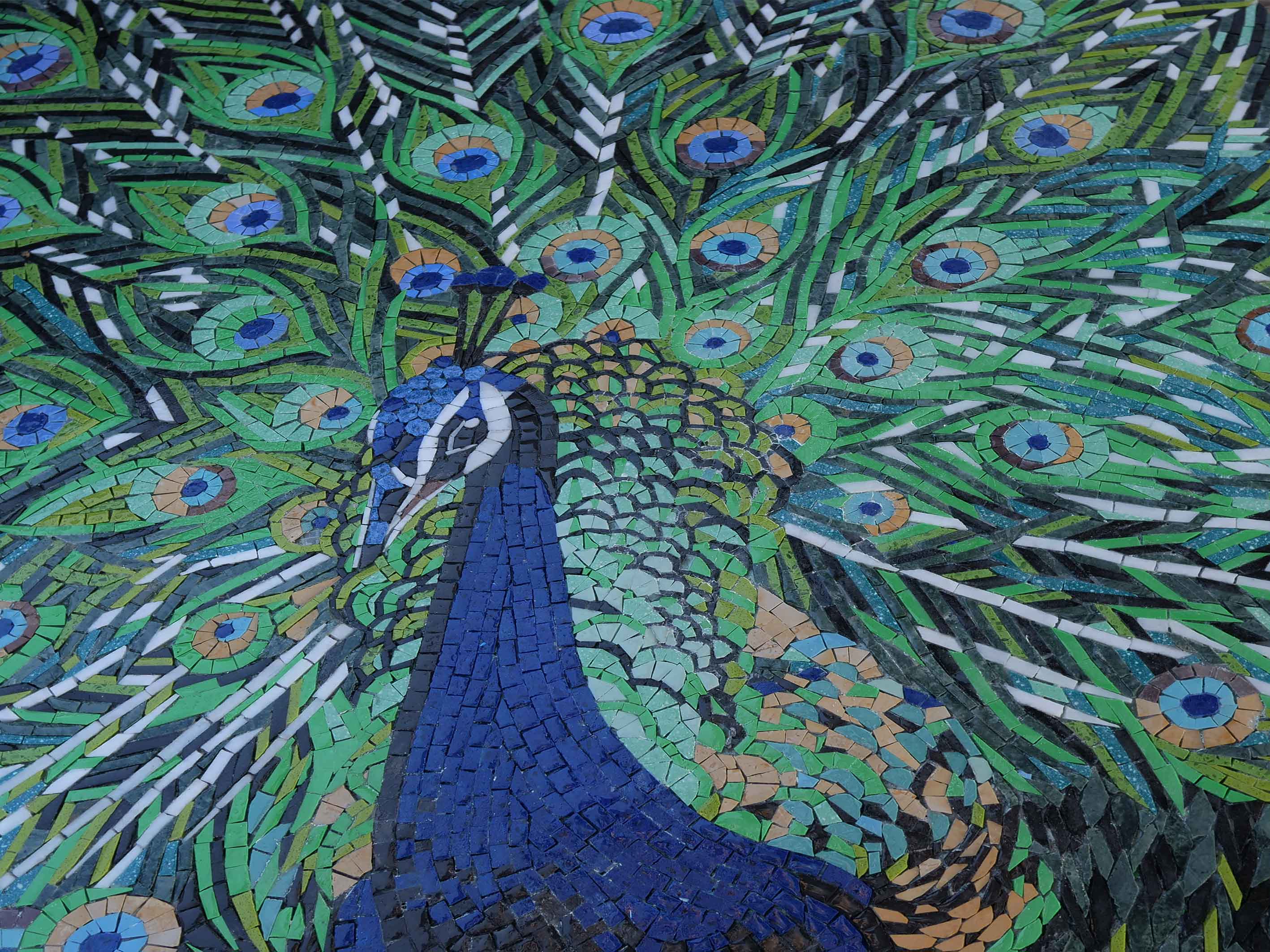 Peacock Full Bloom - Sunset Mosaic Emerald Artwork - Mesh Backing - Image 2