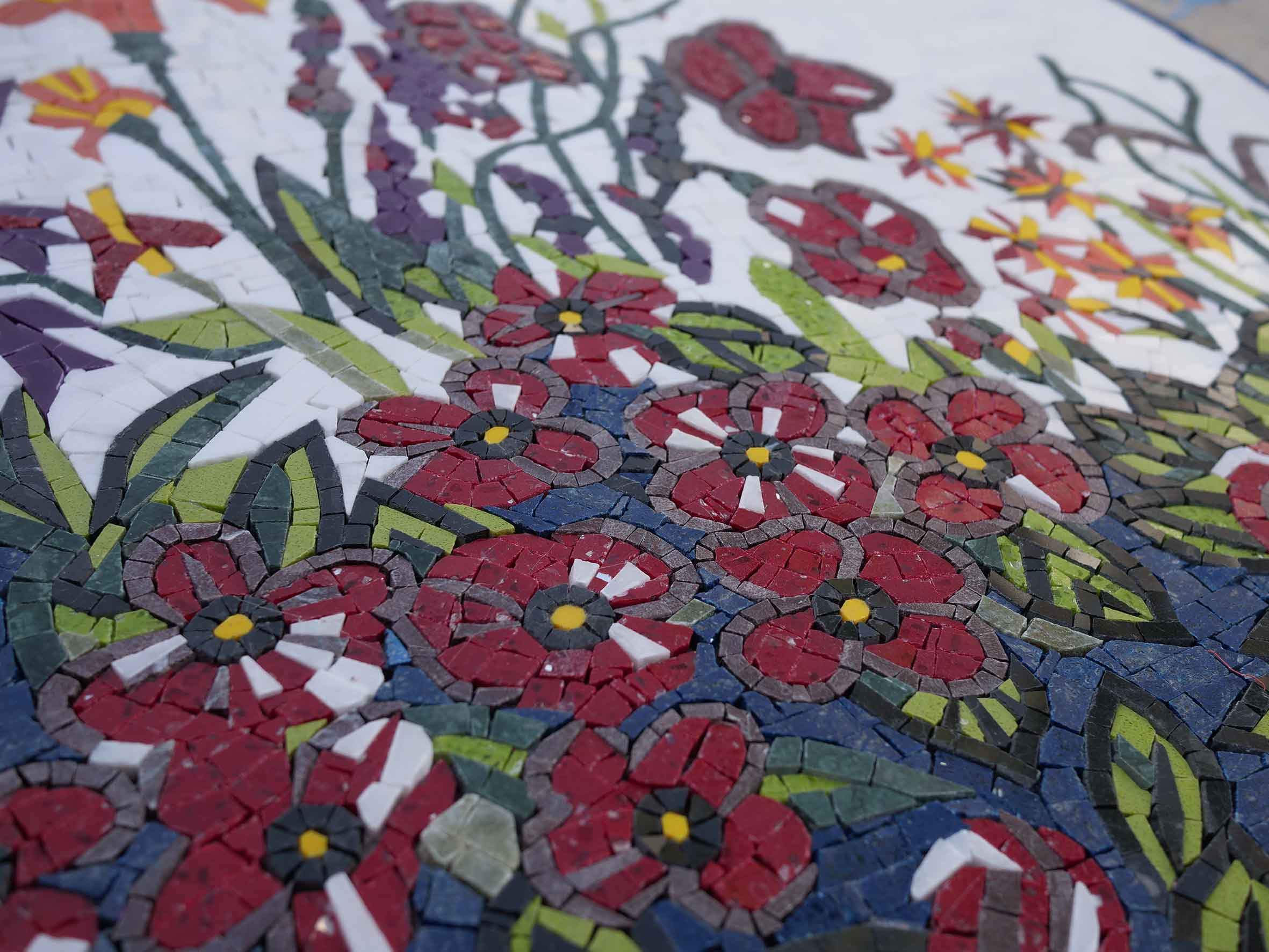 Floral Birds Arrangement - Marble Luxury Home Decor Mosaic Art - Mesh Backing - Image 2