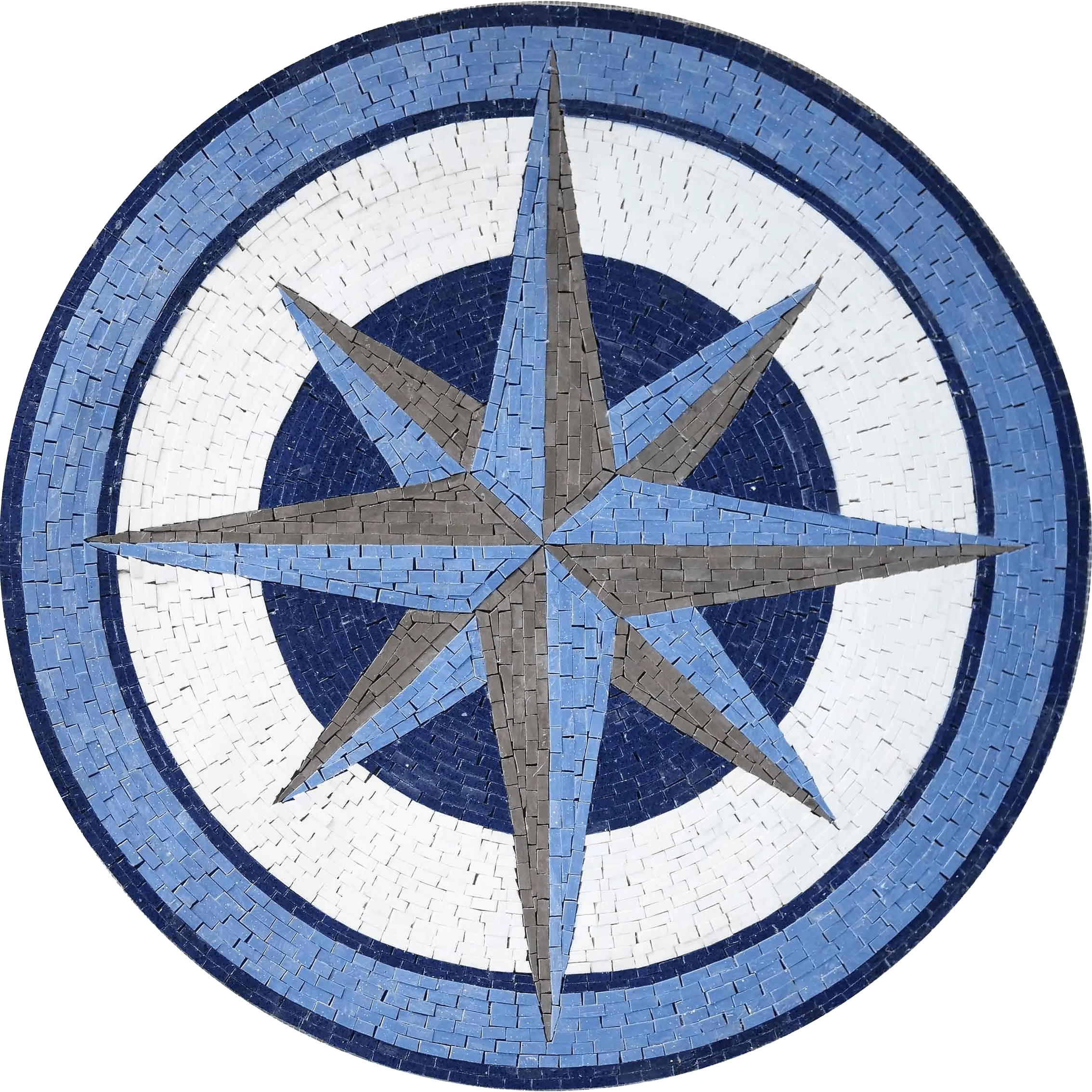 Eight Pointed Star Geometric - Mosaic Pathways Compass Medallion Luxury Handcrafted Natural Stone - Mesh Backing