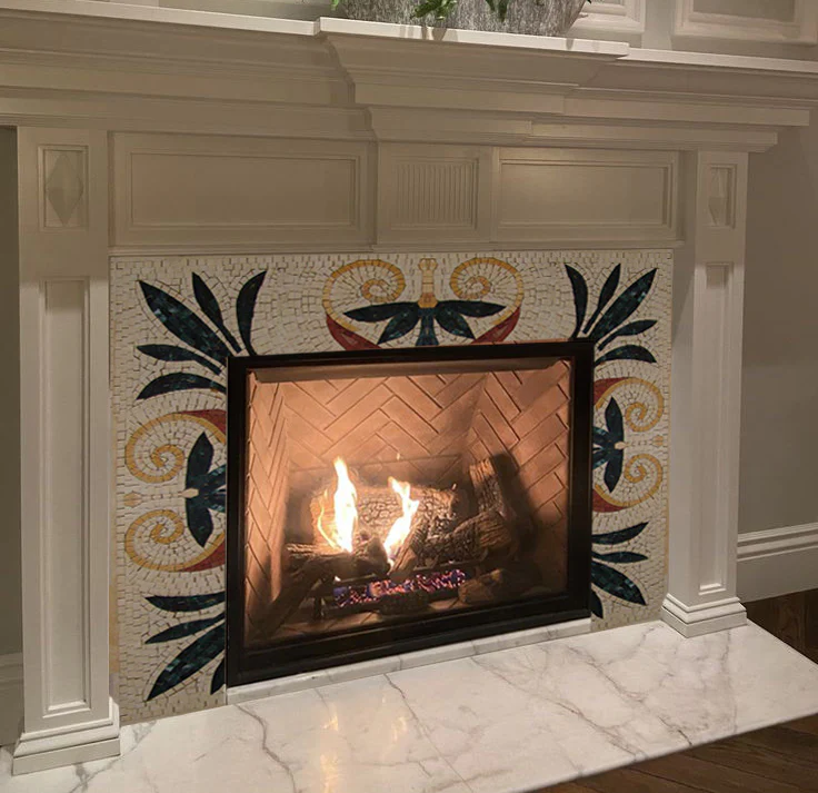 Floral Vine Border - Marble Mosaic Art For Wall Botanical Decorative Tile Fireplace - Mesh Backing