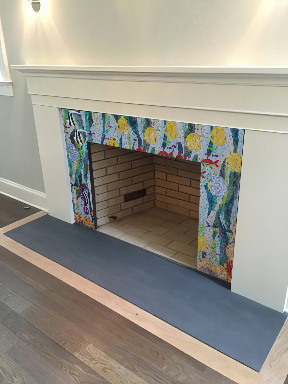 Fish Sea Life - Marble Contemporary Tile Murals Mosaic Fireplace - Mesh Backing