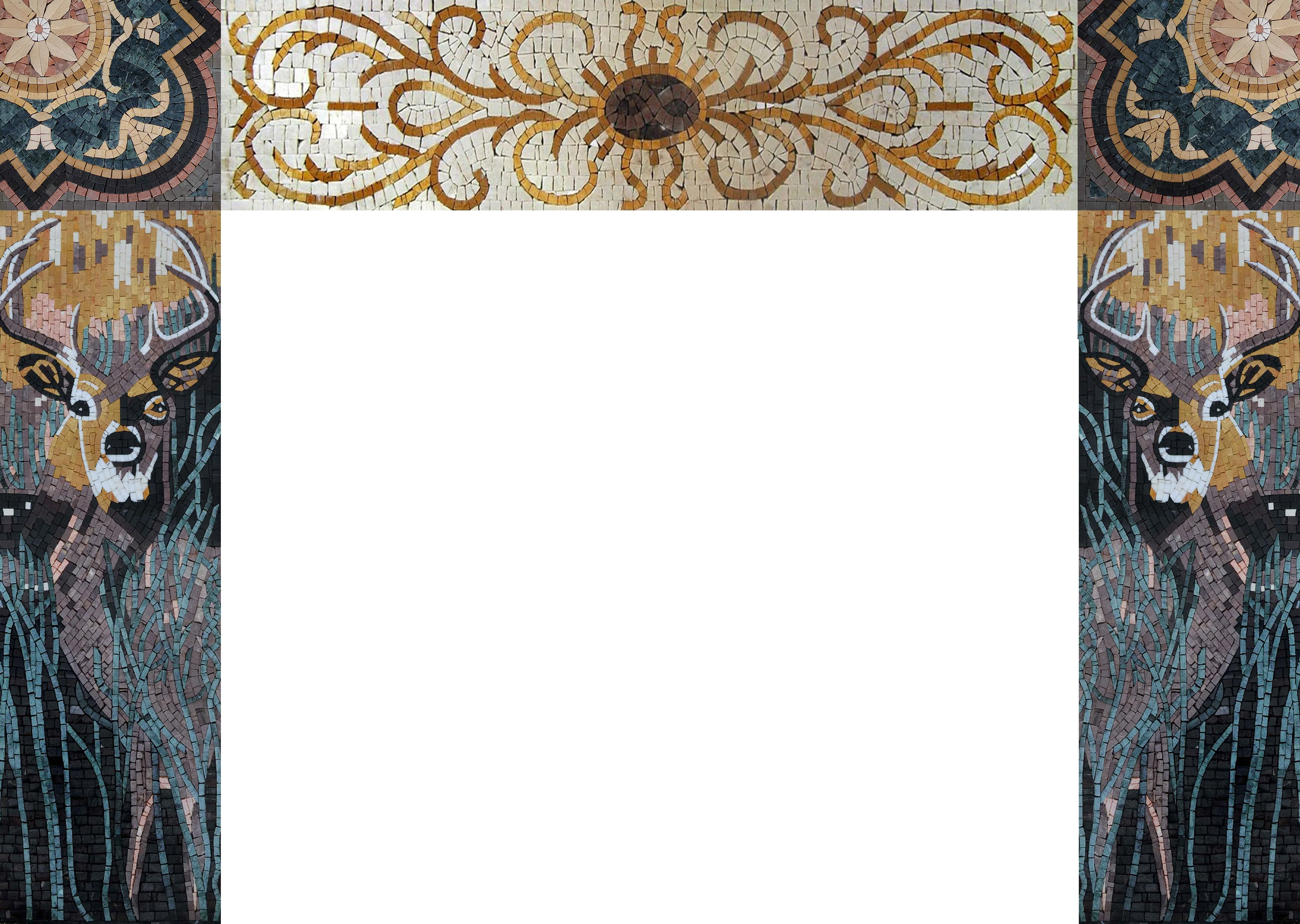 Geometric Medallion - Marble Sea Turtle Mosaic Tile Fireplace - Mesh Backing - Image 3