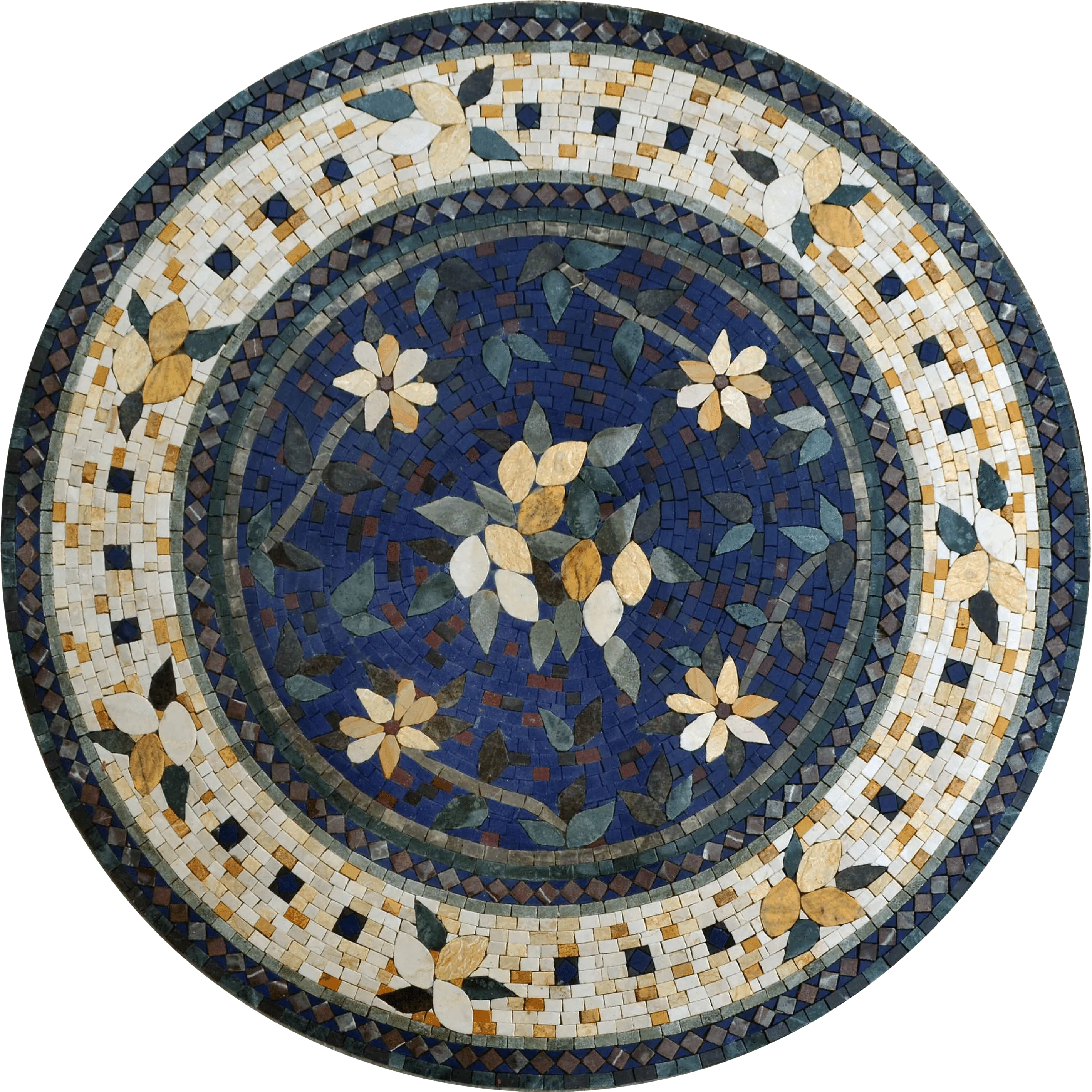 Floral Pattern Medallion Handcrafted Natural Stone - Pool Mosaic Designs Luxury - Mesh Backing