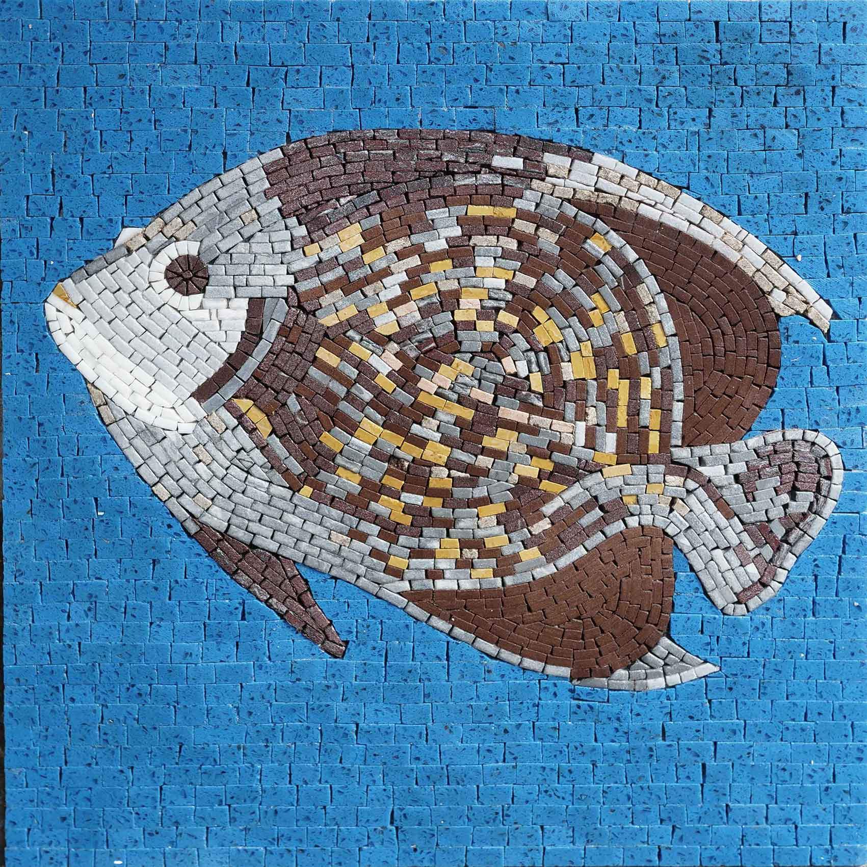 Fish Motif - Marble Mosaic Wall Art - Mesh Backing