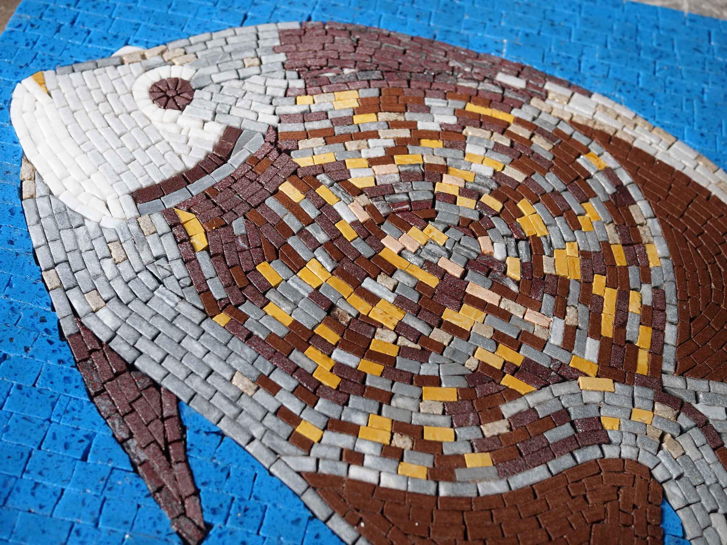 Fish Motif - Marble Mosaic Wall Art - Mesh Backing - Image 2