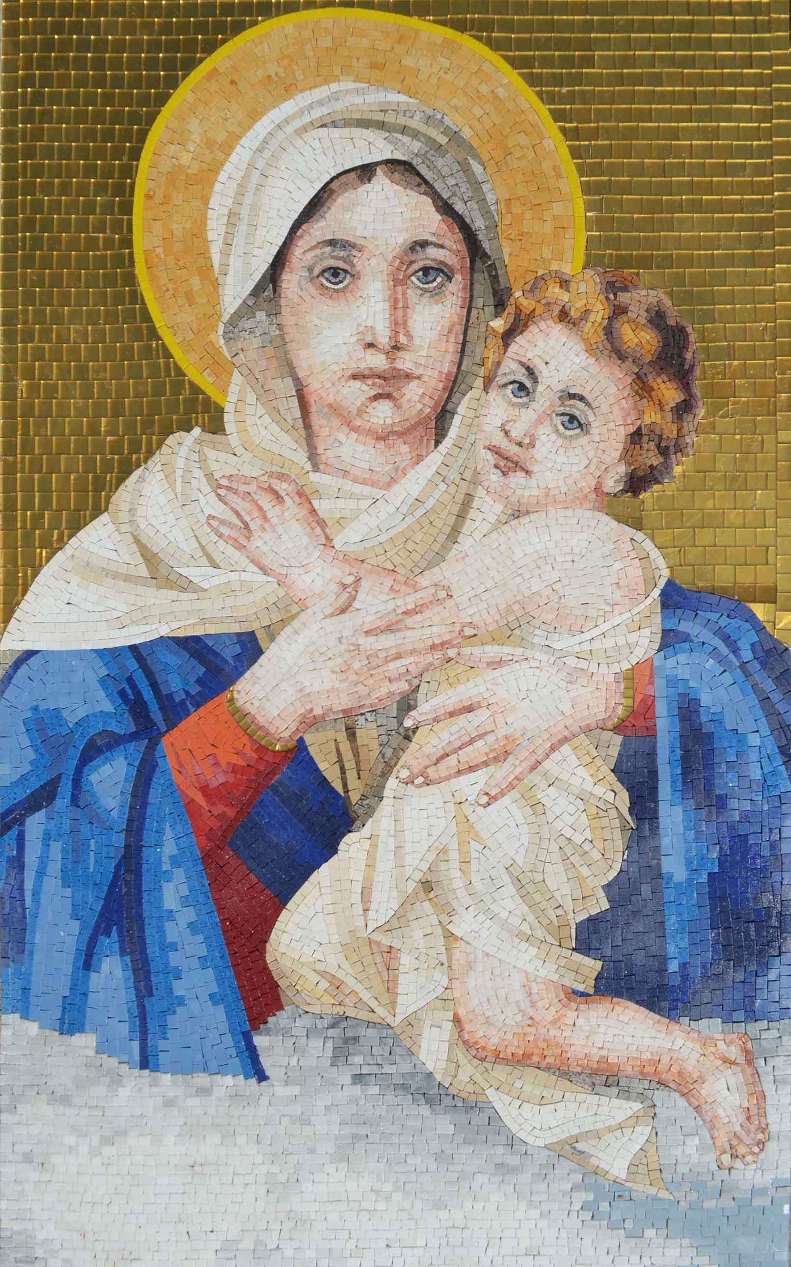 Madonna And Child - Glass Impressionist Mosaic Religious Art - Mesh Backing