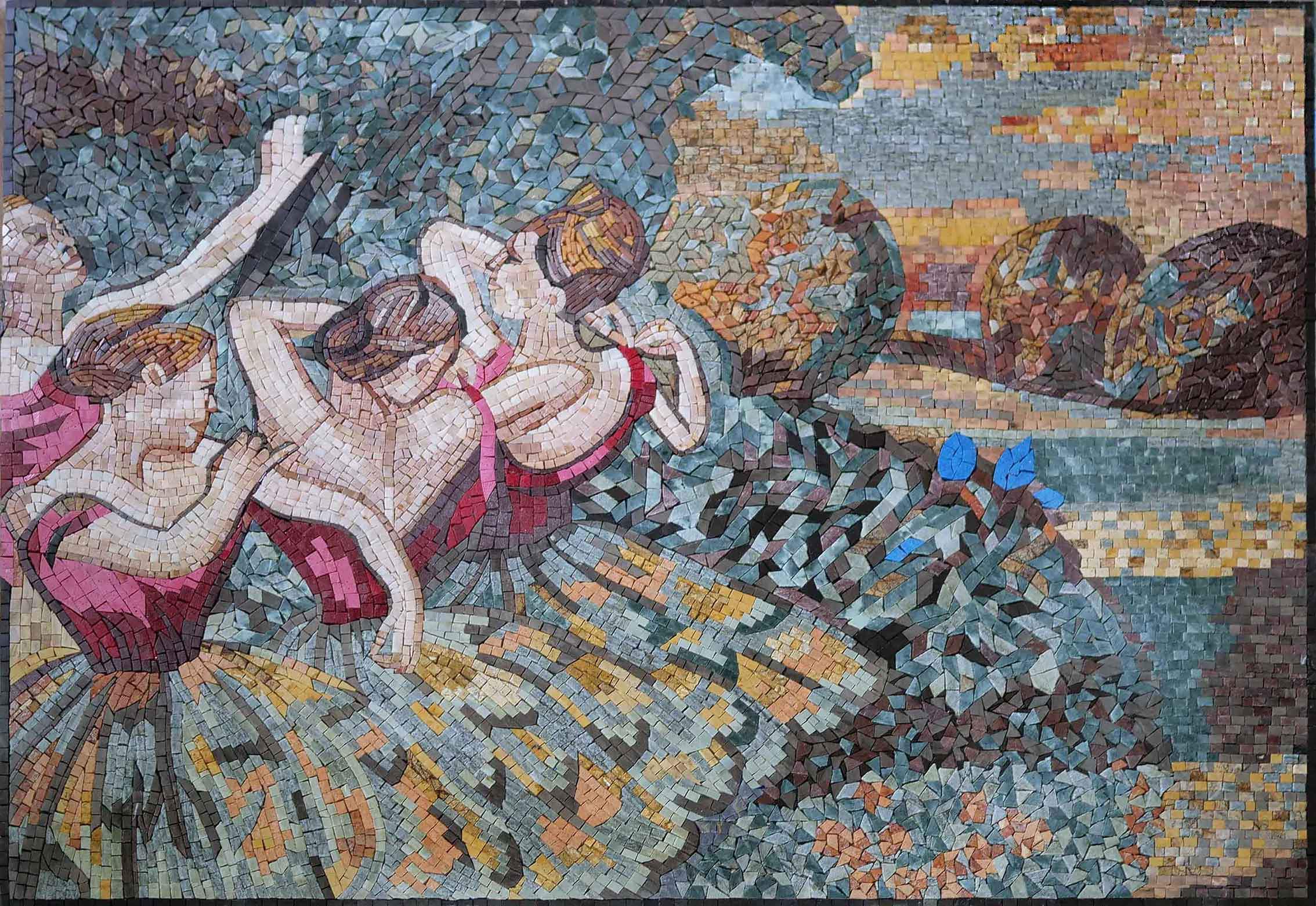 Four Dancers Reproduction - Marble Pool Mosaic Designs - 100cm x 75cm (40'' x 30'')" - Mesh Backing