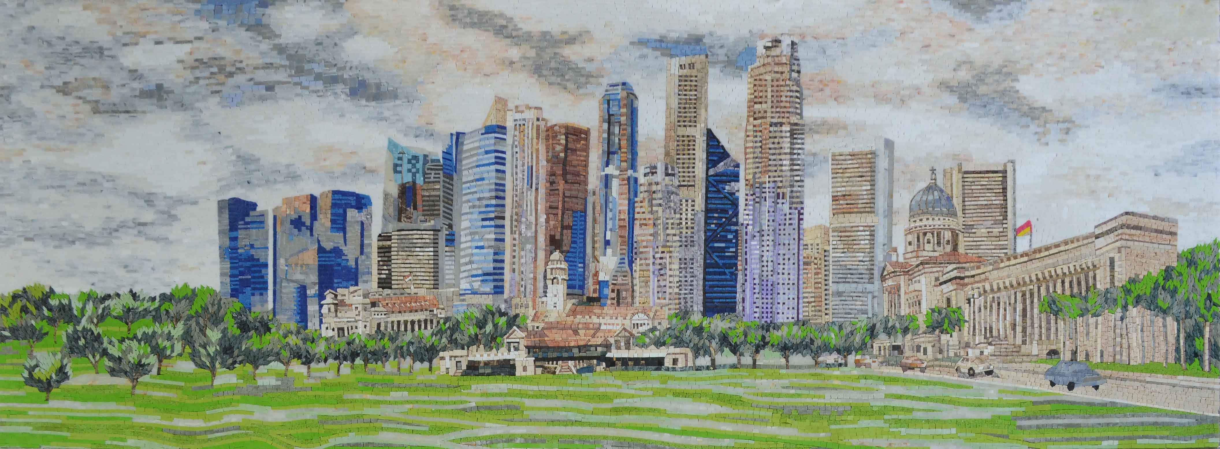 Geometric Singapore Skyline Art - Home Renovation Mosaic - 240cm x 90cm (96'' x 36'')" - Mesh Backing