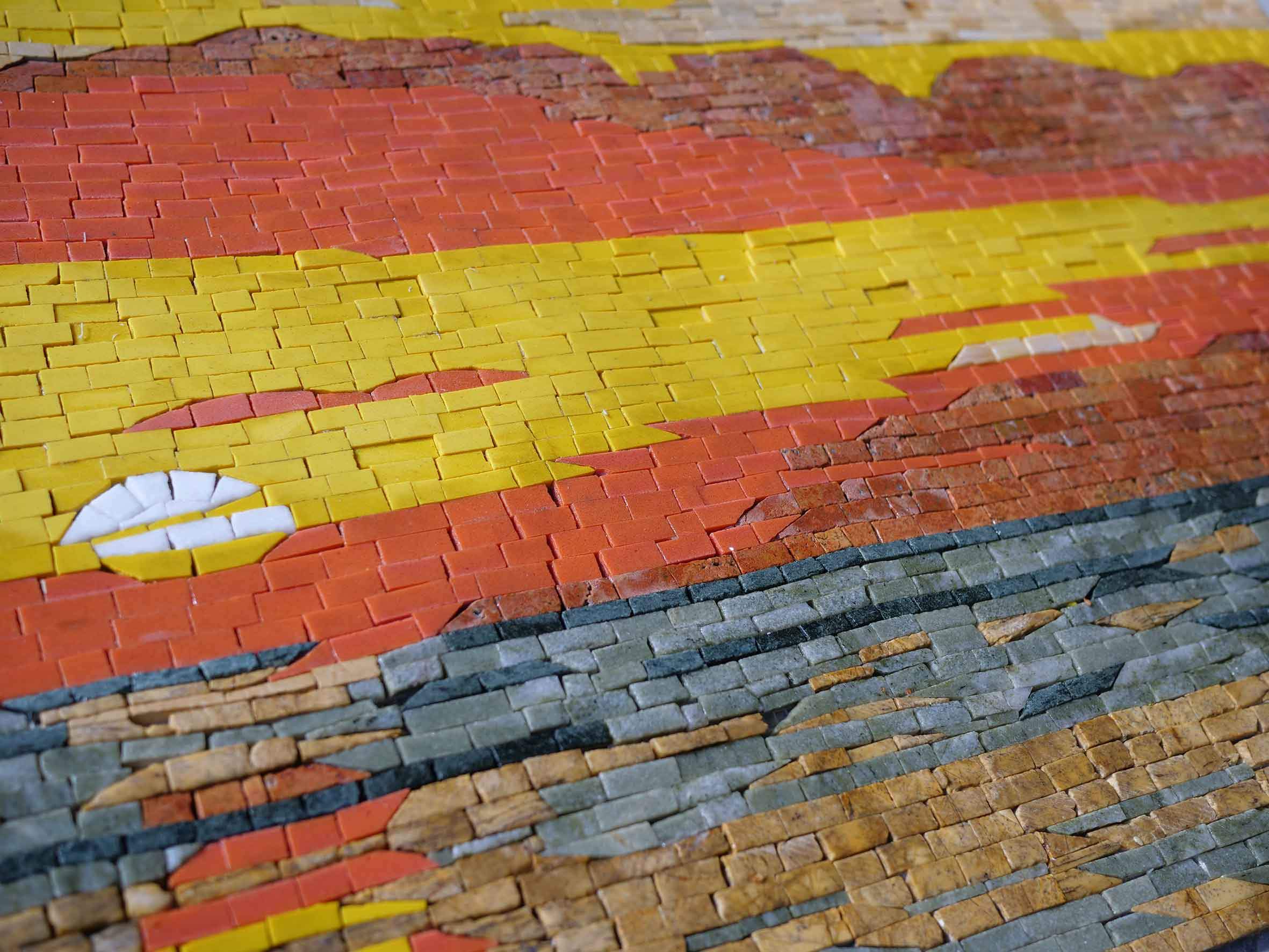 Sunset Over Water - Marble Abstract Mosaic Warm Wall Art Luxury Handcrafted Natural Stone Decor - Mesh Backing - Image 2