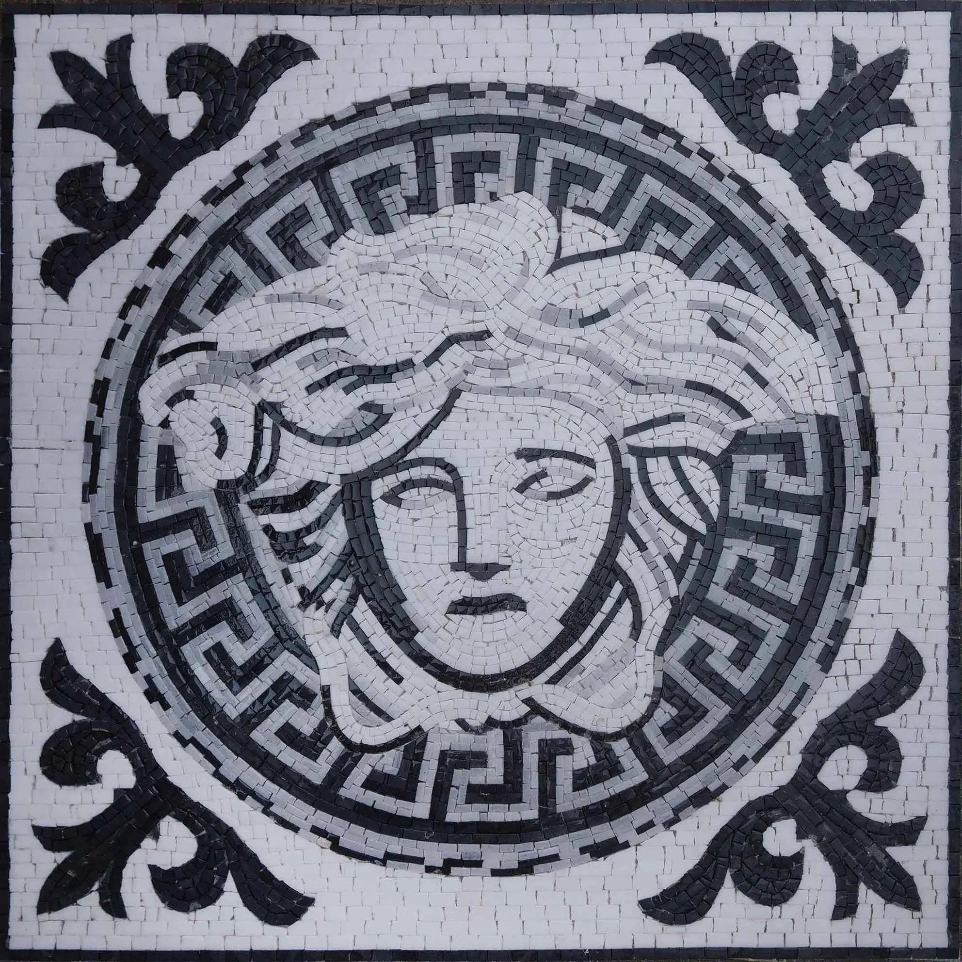 Medusa Head Motif Art Mural - Marble Handmade Mosaic Ancient - Mesh Backing