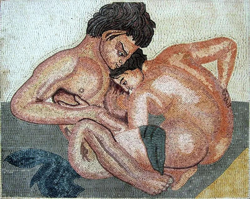Lovers Embrace - Marble Mosaic Ancient Mythology - Mesh Backing