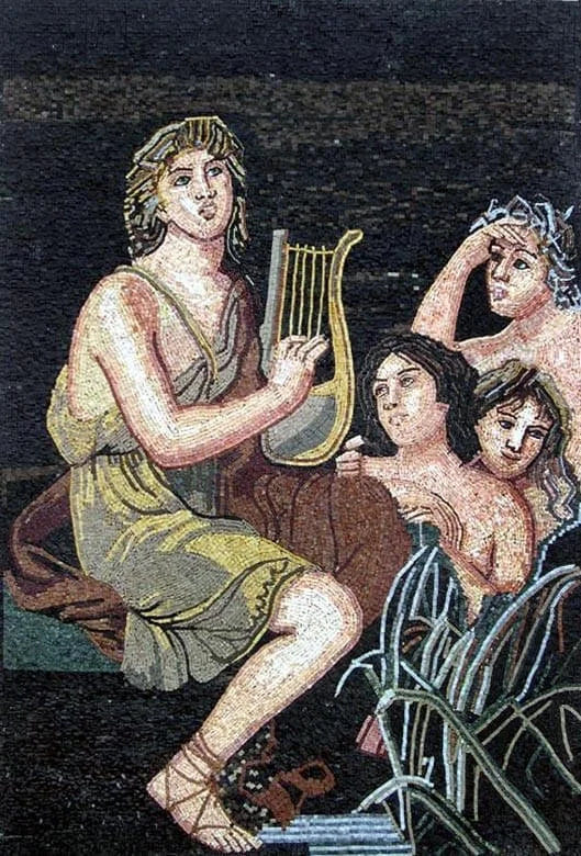 Orpheus And Nymphs - Marble Mosaic Figurative Musical - Mesh Backing