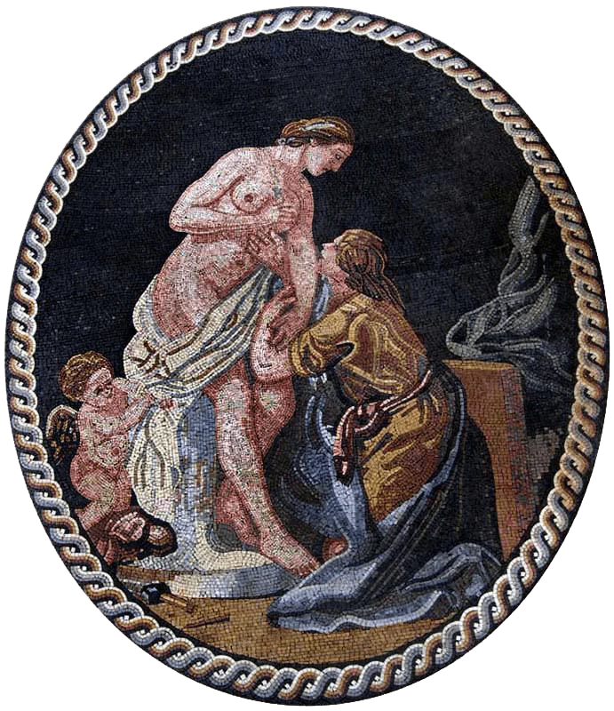 Greek Goddess Mural Medallion - Marble Mosaic - Mesh Backing