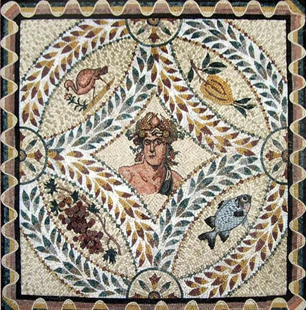 Floral Fruit Pattern - Marble Mosaic Greek Mythology God - Mesh Backing