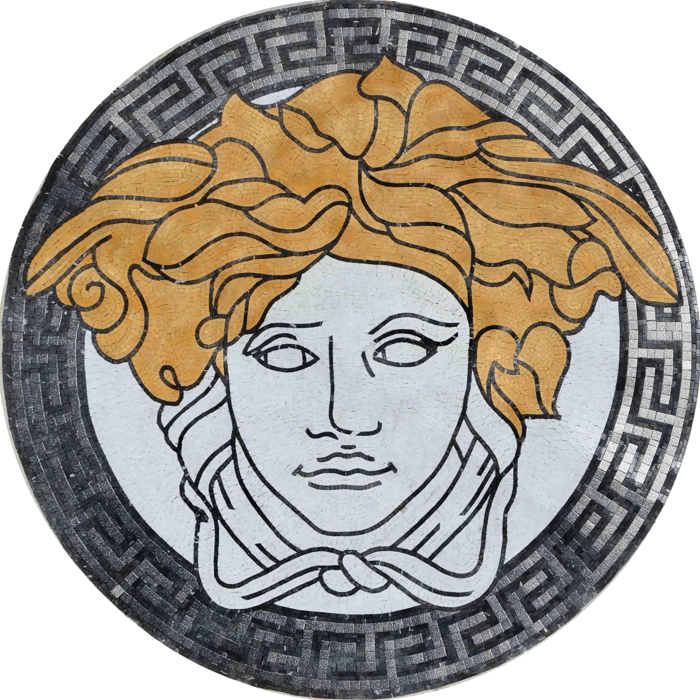 Versace Head Pattern - Marble Mosaic Logo Medallion - Mesh Backing