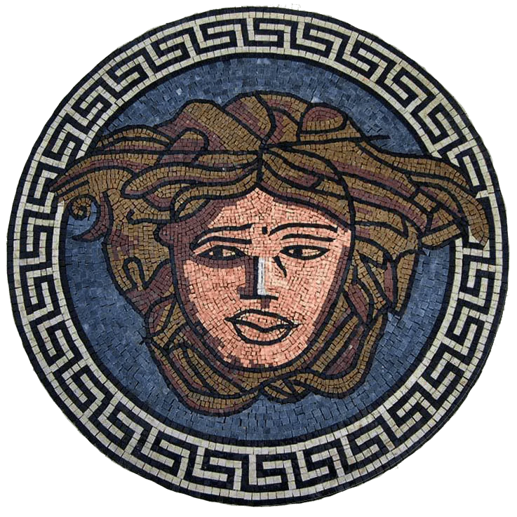 Medusa Head Illustration - Marble Mosaic Versace Medallion - Mesh Backing