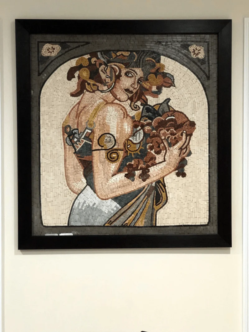 Woman Carrying Fruits - Marble Mosaic Mural Art - Mesh Backing - Image 2