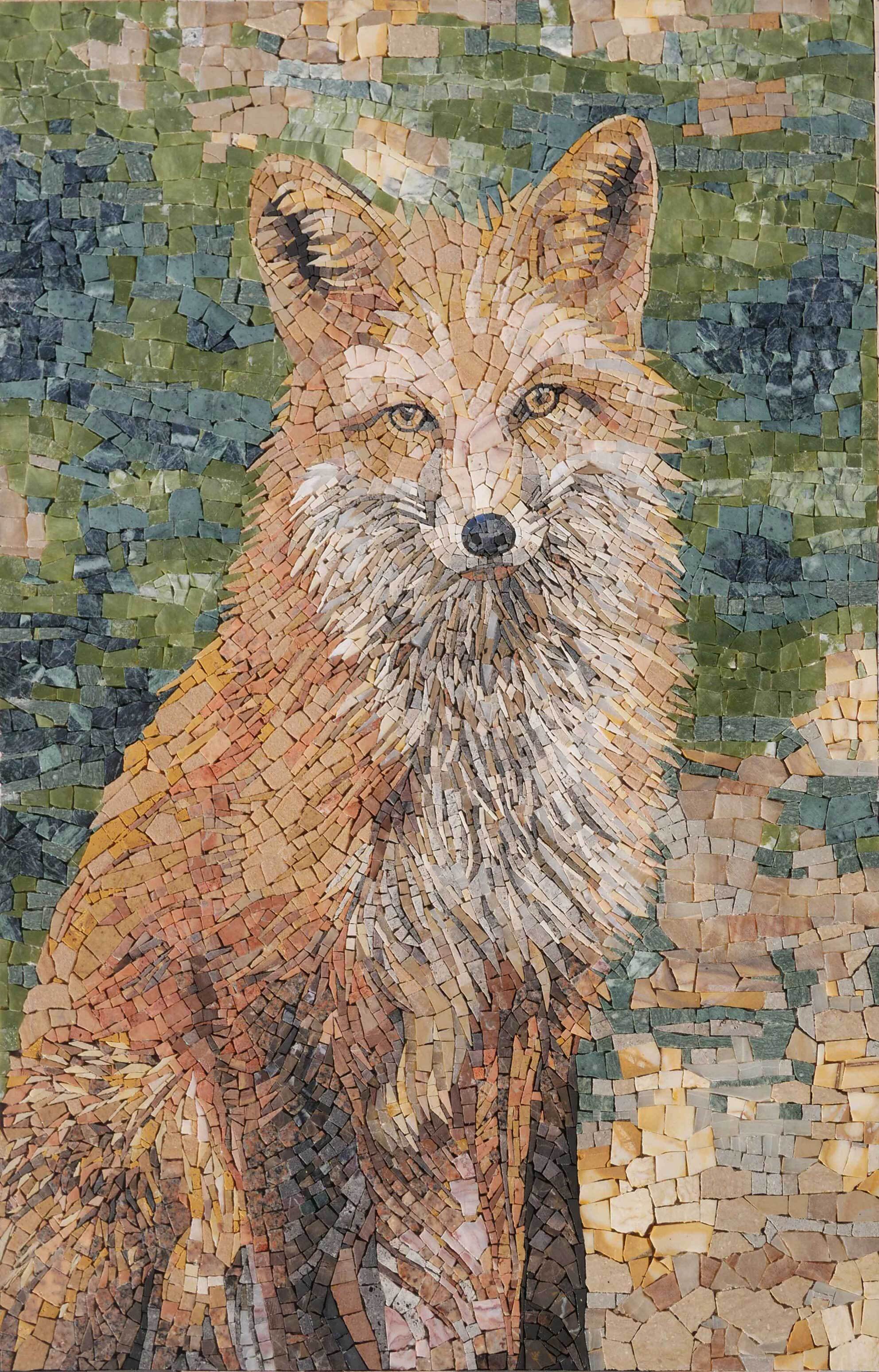 Fox Portrait - Mosaic Wall Murals Animal Art - Mesh Backing