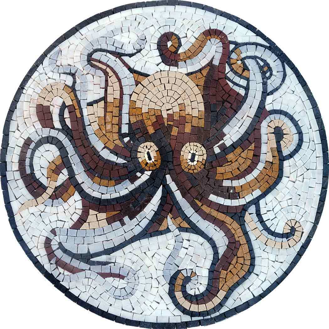 Deep Sea Octopus - Modern Home Decor Mosaic Marvel Stone Luxury Handcrafted Art - Mesh Backing