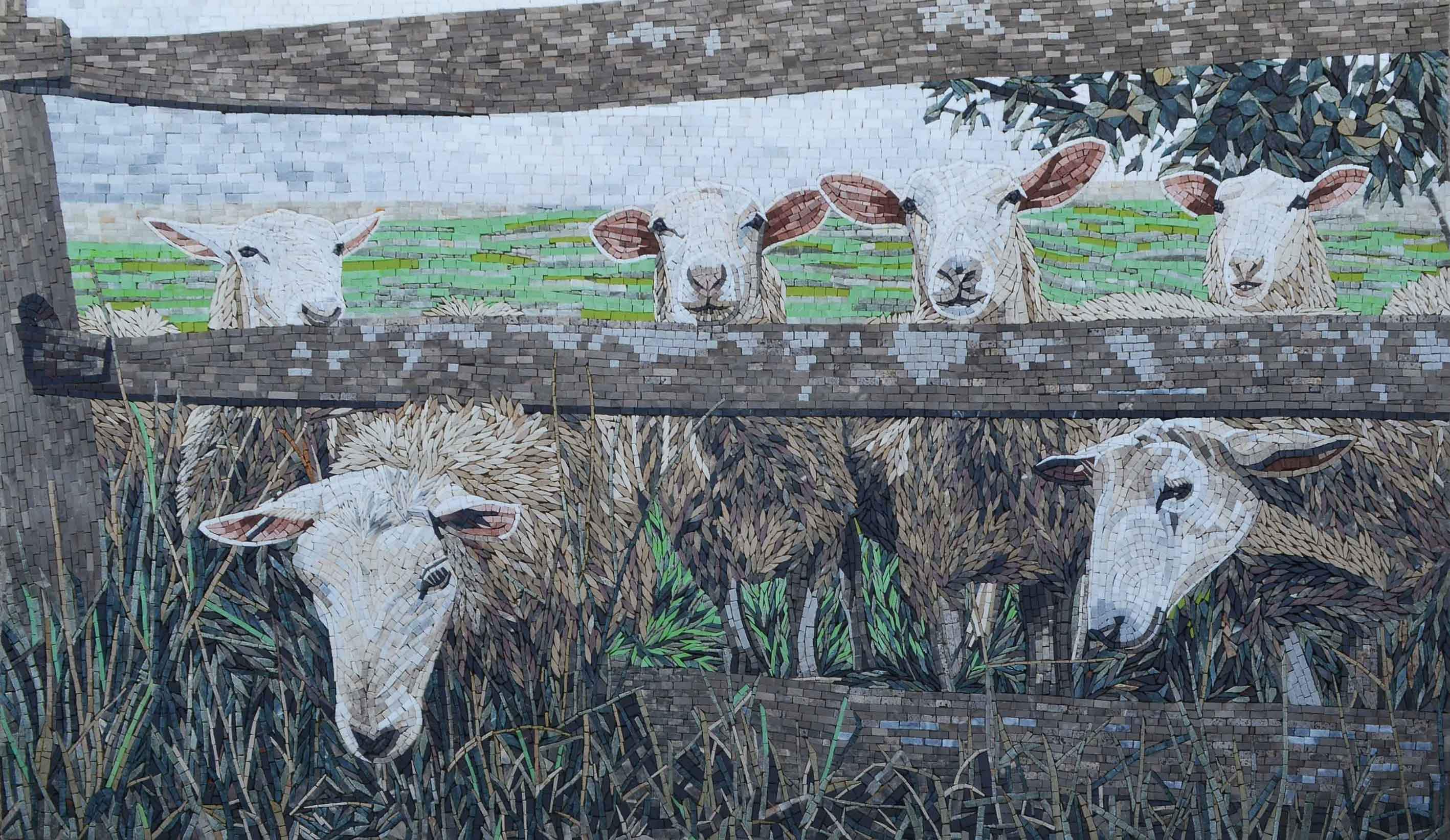 Sheep Pattern - Custom Mosaic Tile Serenity Luxury Handmade Artistry - Mesh Backing