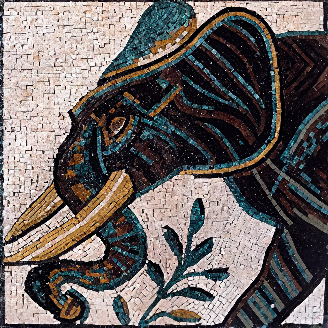 Enchanting African Elephant - Marble Mosaic Art Decor - Mesh Backing