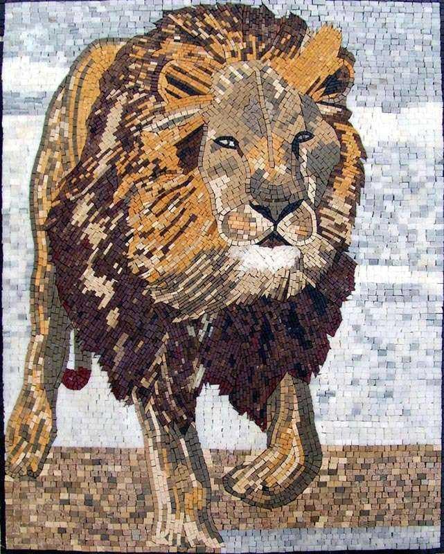 Majestic Lion - Marble Mosaic King The Jungle Art - Mesh Backing