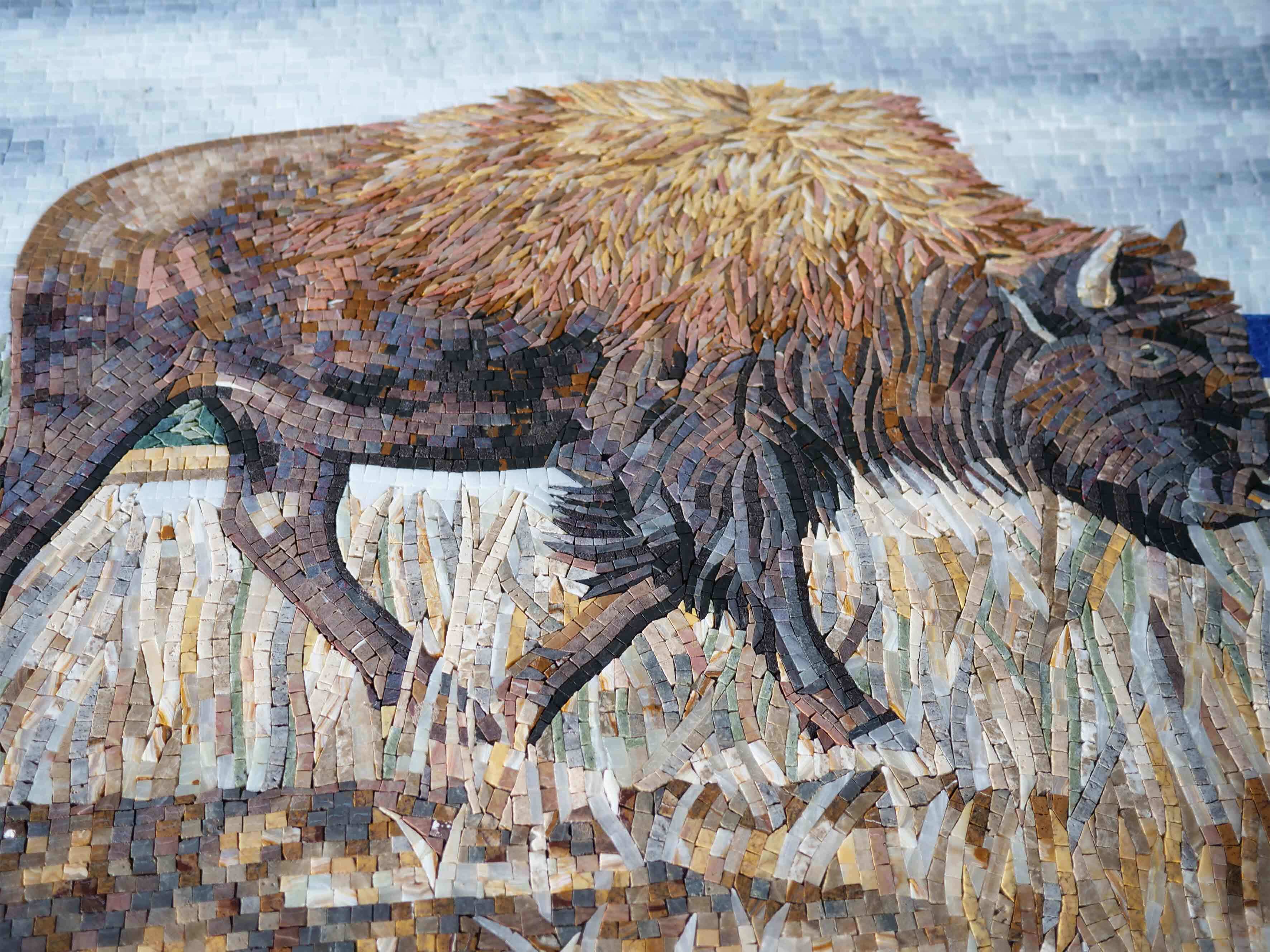 Bison Field - Floral Mosaic Tile Animal Art - Mesh Backing - Image 2