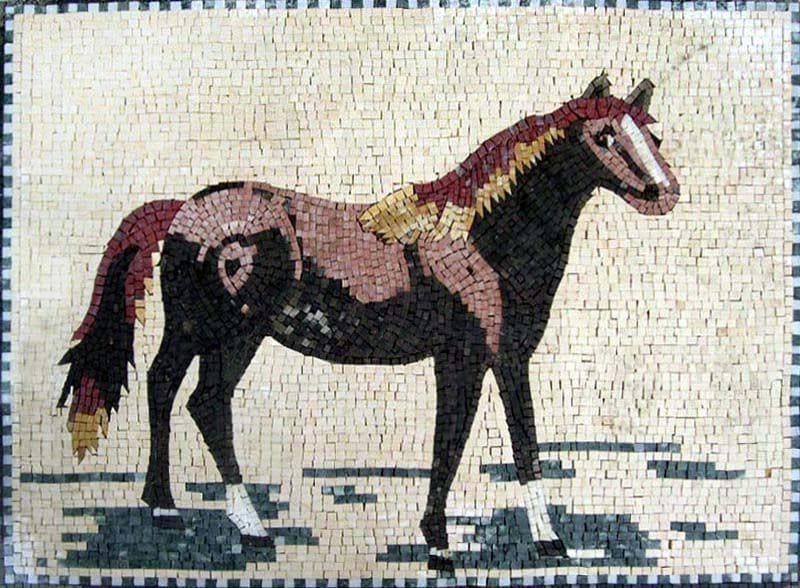 Standing Horse Figure - Marble Mosaic Tiles Art For Sale - Mesh Backing