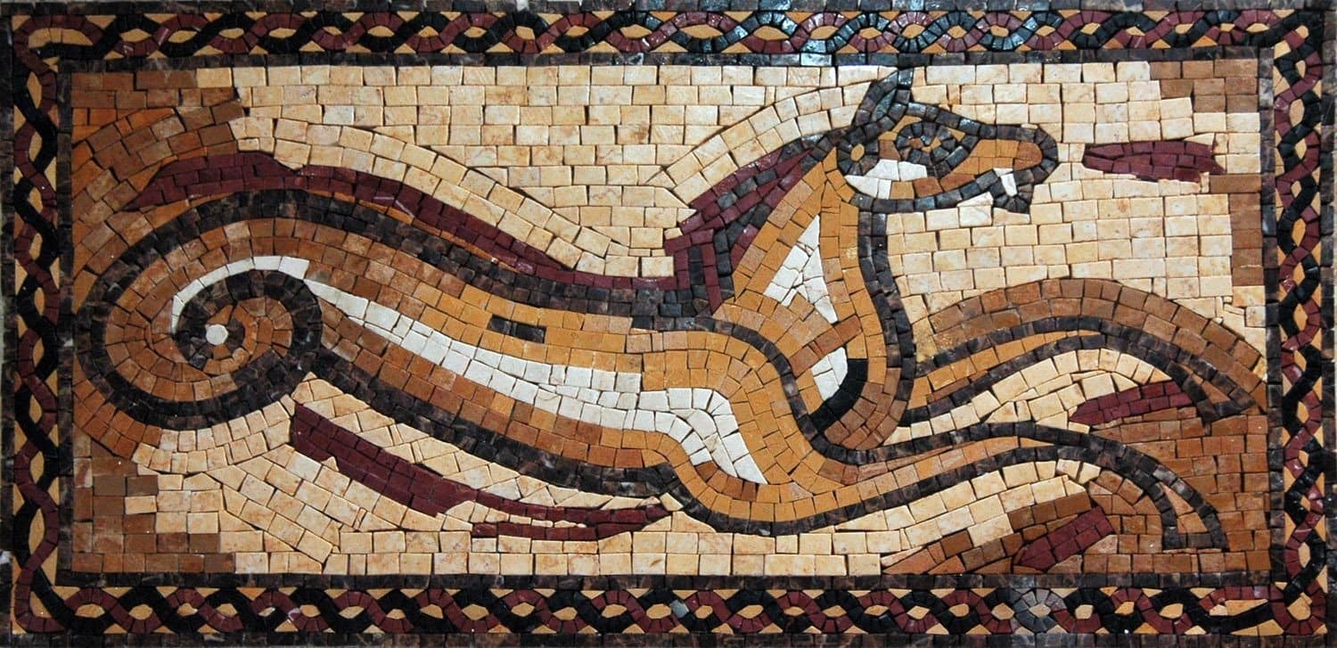 Prehistoric Horse Motif - Marble Shower Niche Mosaic Art - Mesh Backing