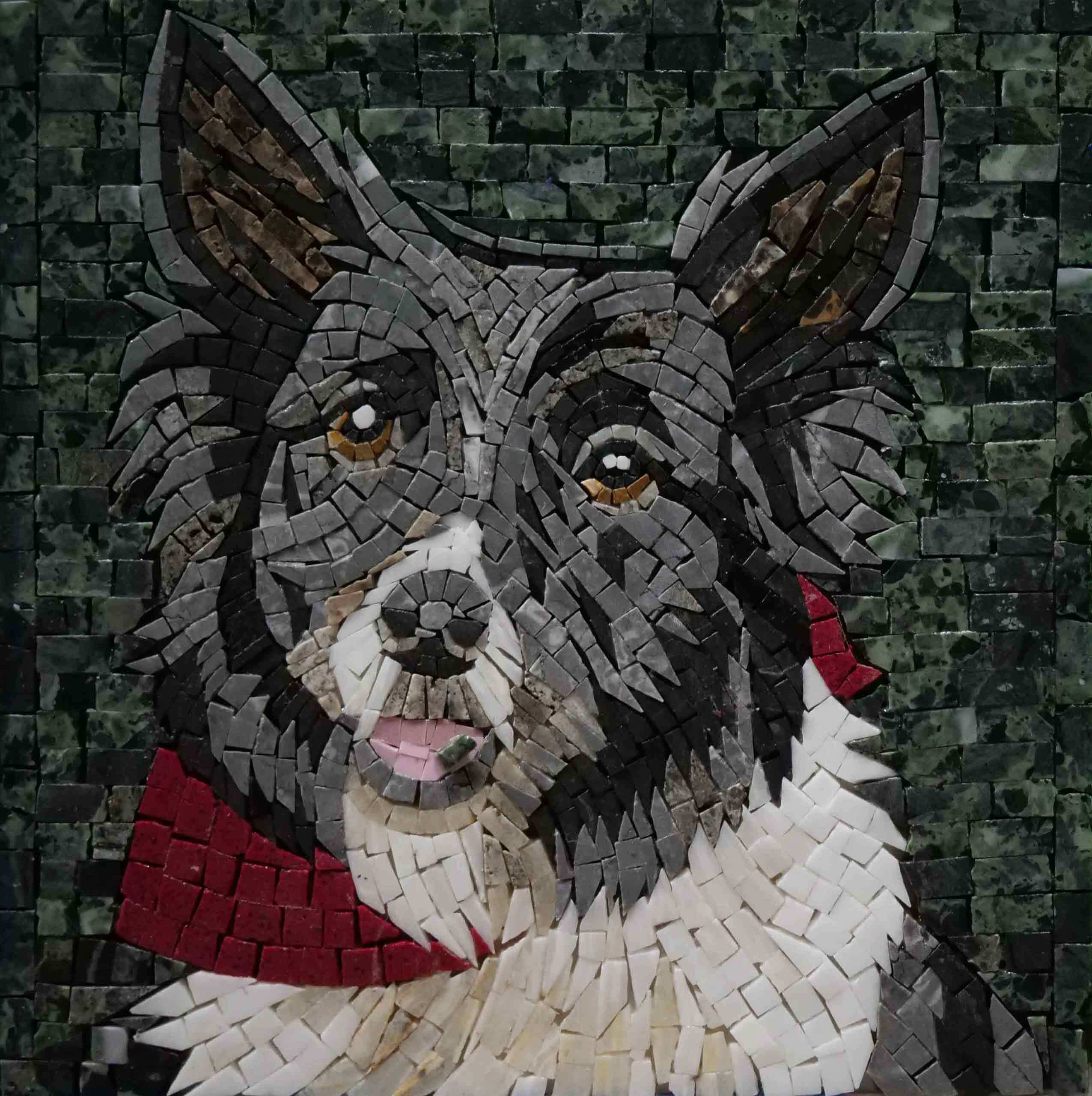 Dog Portrait - Mosaic Kitchen Backsplash Custom Luxury Handcrafted Natural Stone Art - Mesh Backing