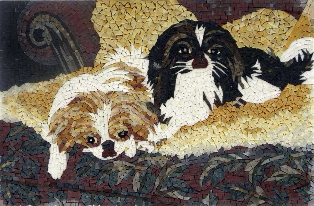 Mosaic Art - Two Dogs | Luxury Handcrafted Natural Stone Mosaic