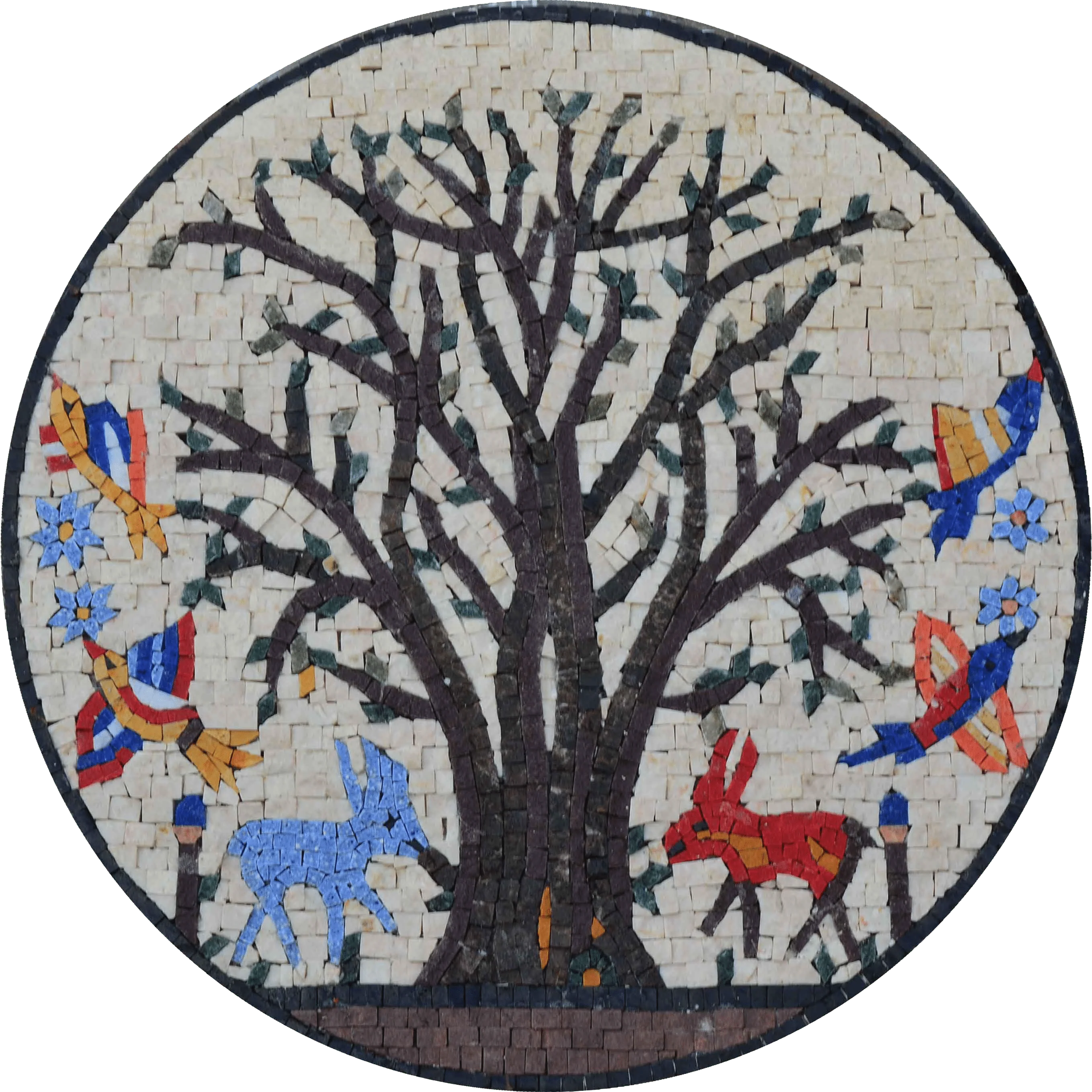 Tree Life Animals - Mosaic For Sale Medallion - Mesh Backing