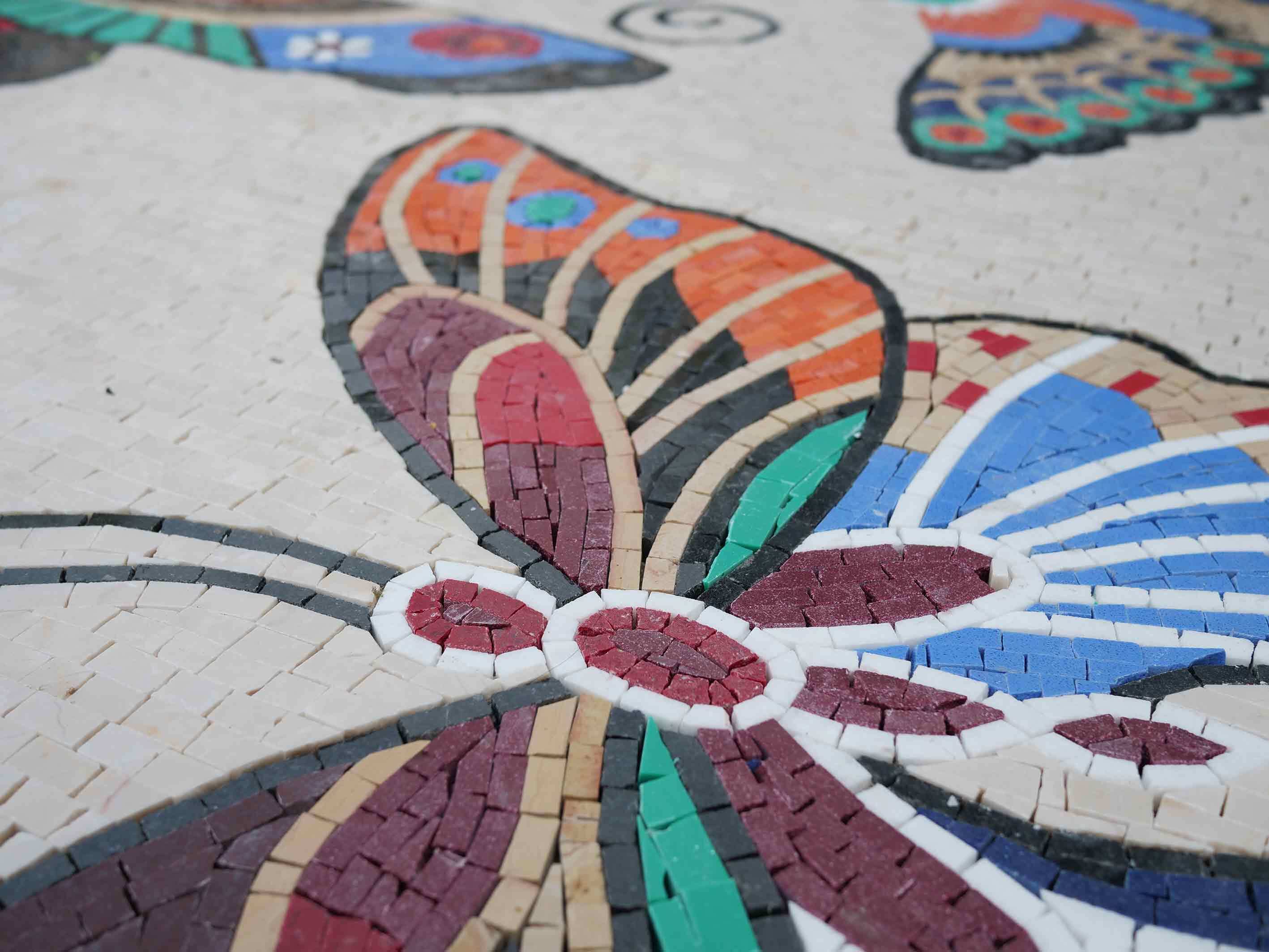 Butterfly Medallion Tile Art | Luxury Handcrafted Natural Stone Mosaic - Image 2