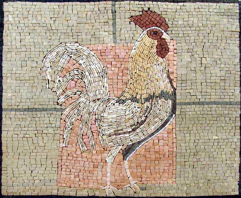 Vibrant Rooster Portrait - Marble Mosaic Kitchen Backsplash Fowl - Mesh Backing