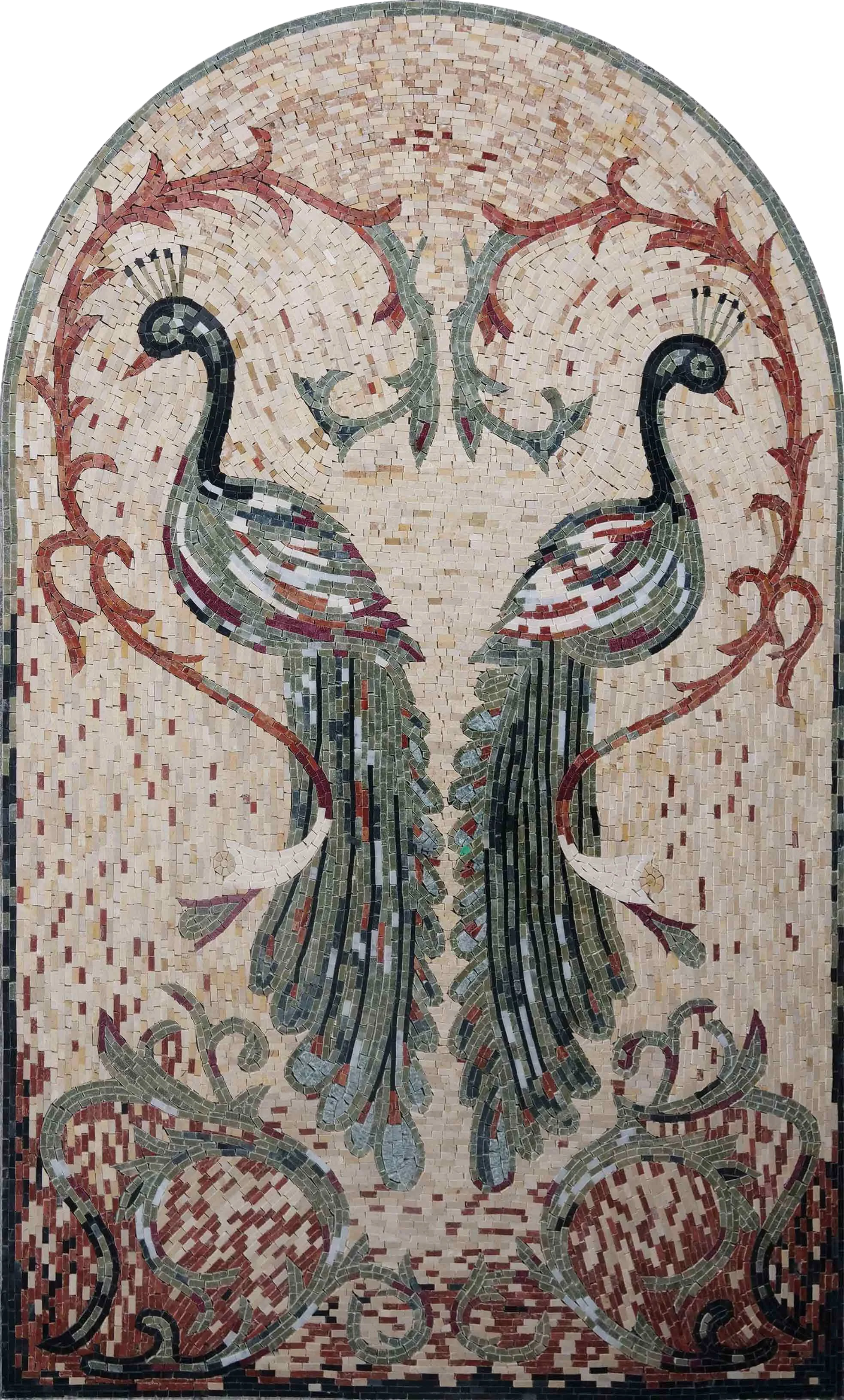 Peacock Pair Vine - Seahorse Mosaic Tile Art - Mesh Backing