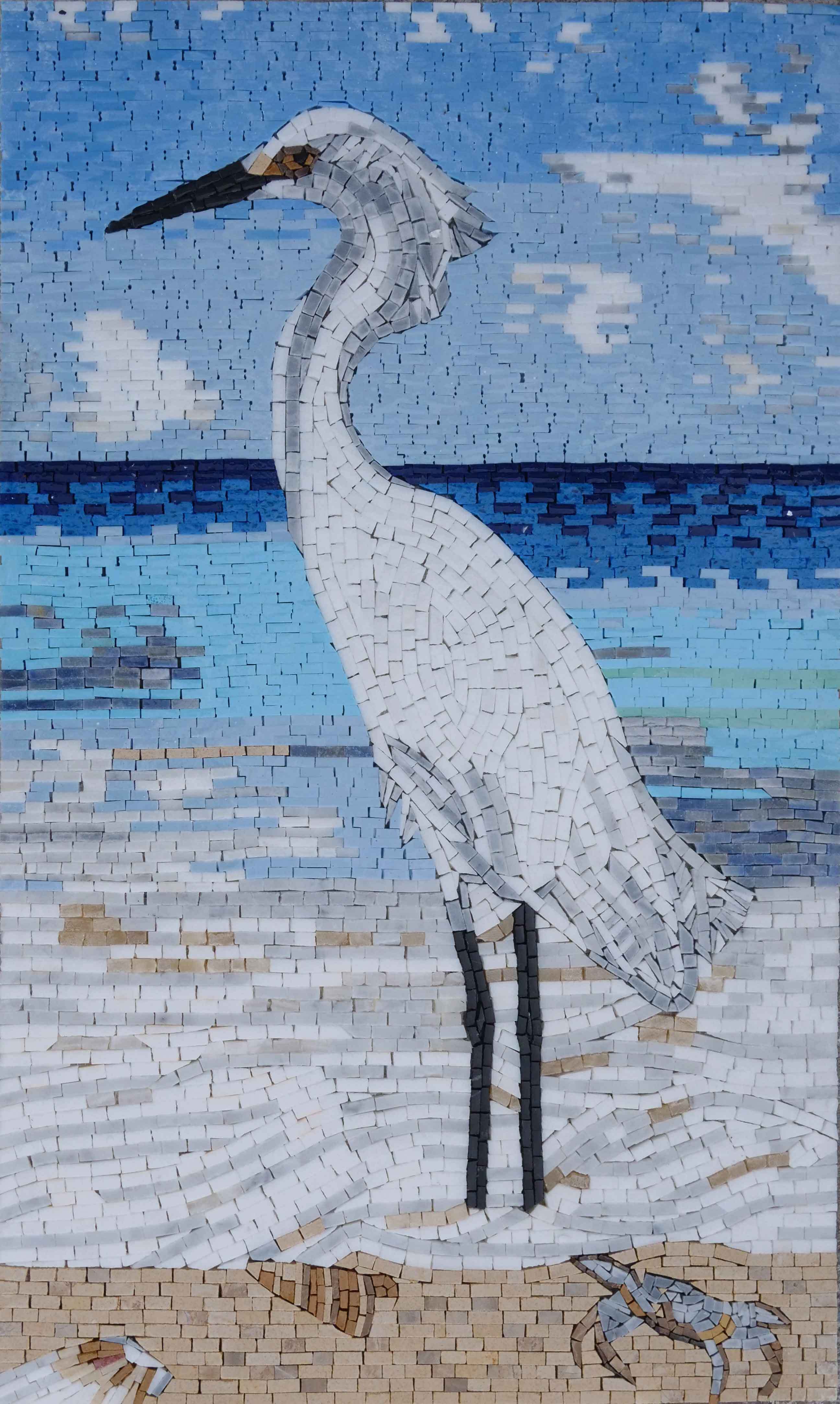 Standing Heron Motif - Marble Home Remodeling Mosaic Wall Art - Mesh Backing
