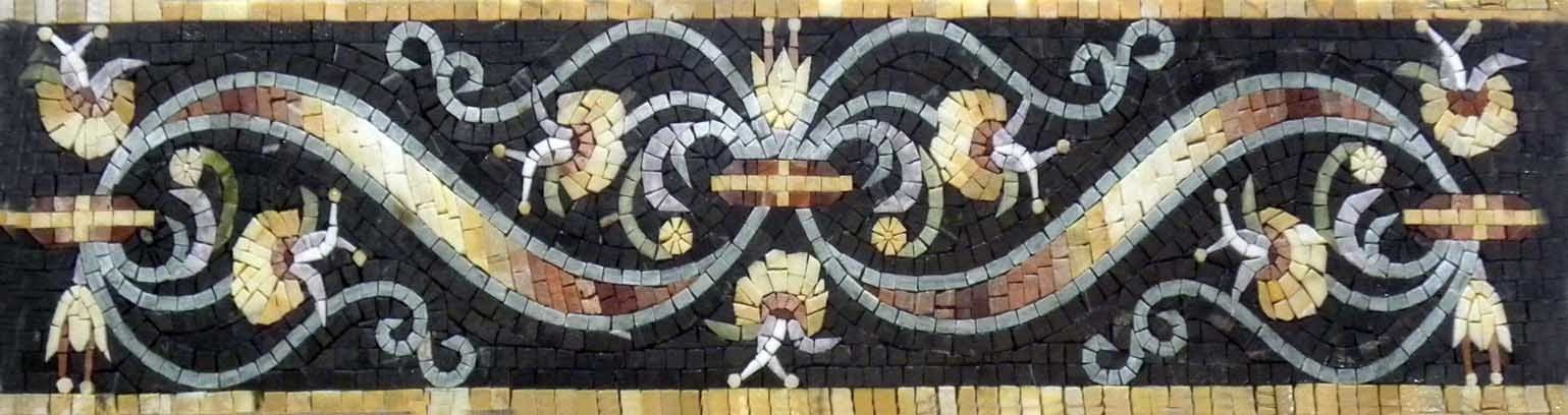 Floral Swirls - Marble Mosaic Gold Artwork Border - Mesh Backing