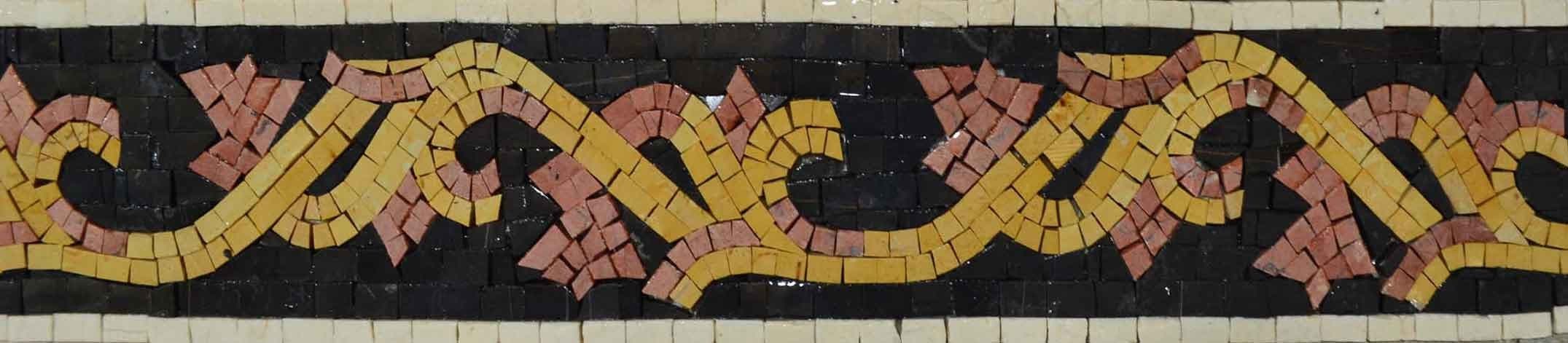 Golden Floral Branches - Marble Mosaic Art Border - Mesh Backing
