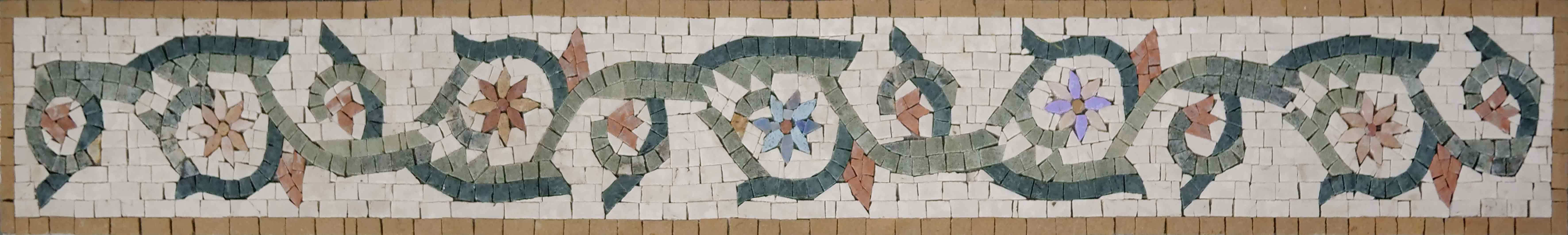 Floral Swirl Pattern - Marble Mosaic Peacock Border - Mesh Backing