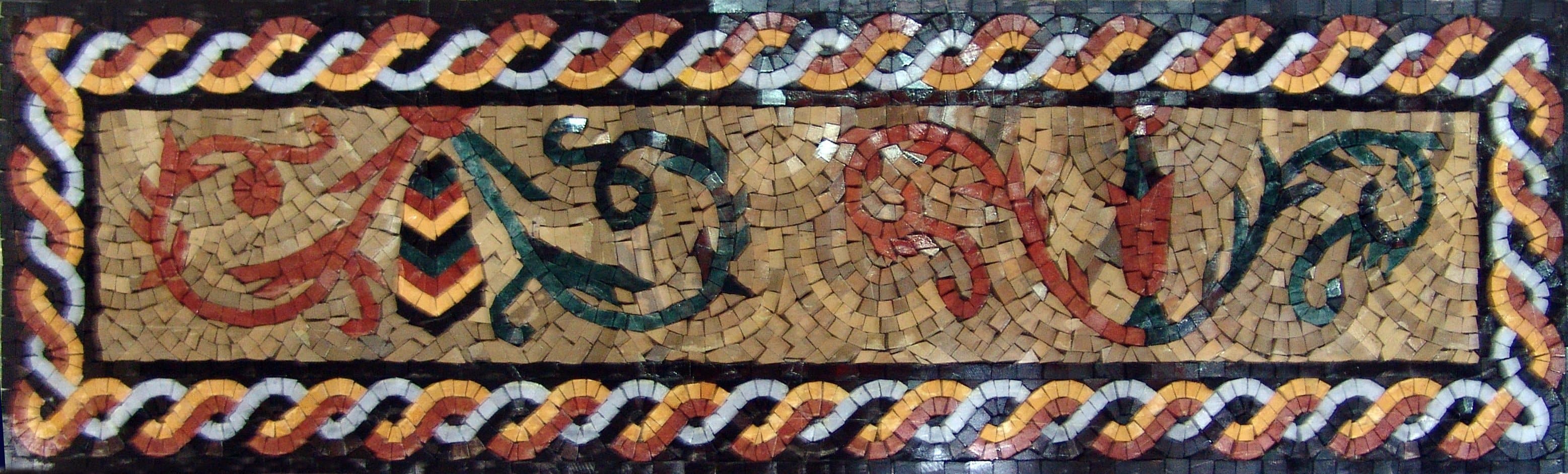 Floral Scrollwork - Marble Mosaic Moyen Orient Border Art - Mesh Backing