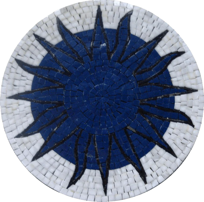Sun Rondure Medallion - Marble Custom Made Mosaic Luxury Handcrafted Natural Stone Art - Mesh Backing