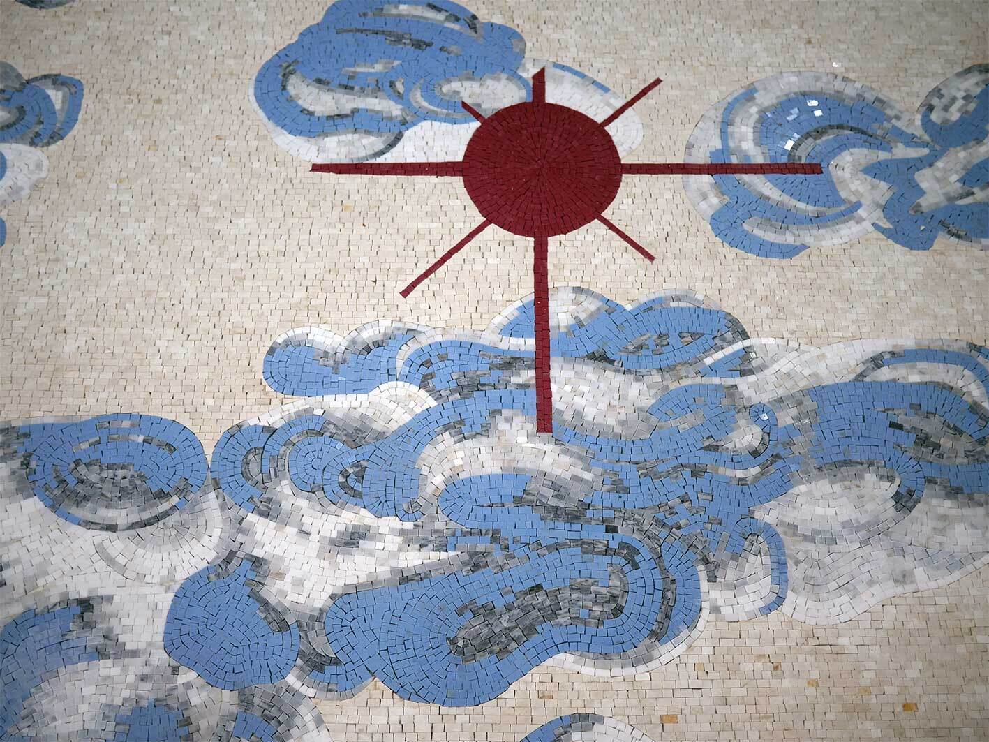 Abstract Geometric Clouds And Sun - Mosaic For Sale Skyward Gaze Radiant Ancient Art - Mesh Backing - Image 2