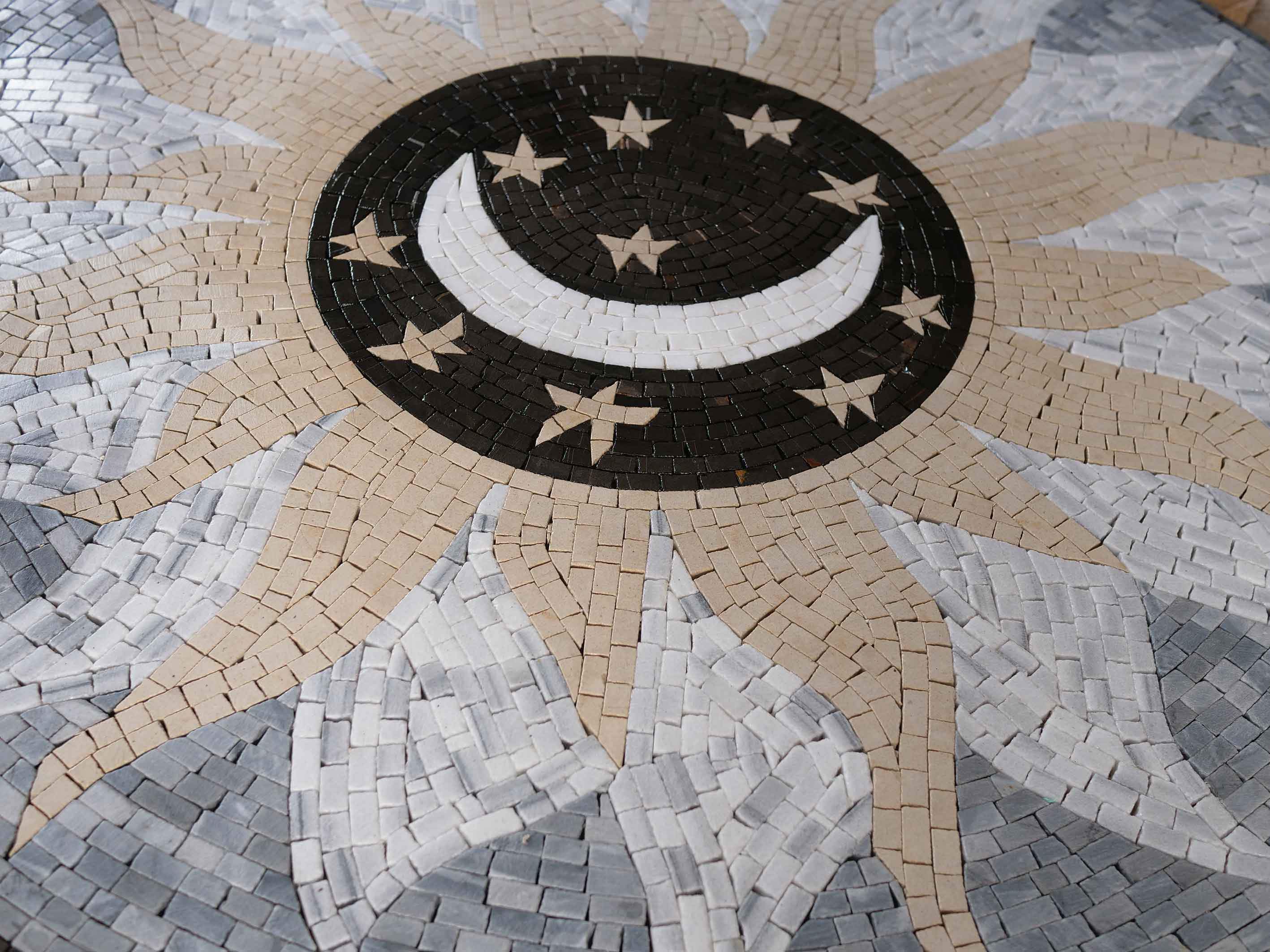 Sun Moon Stars - Marble Mosaic Artwork Art - Mesh Backing - Image 2