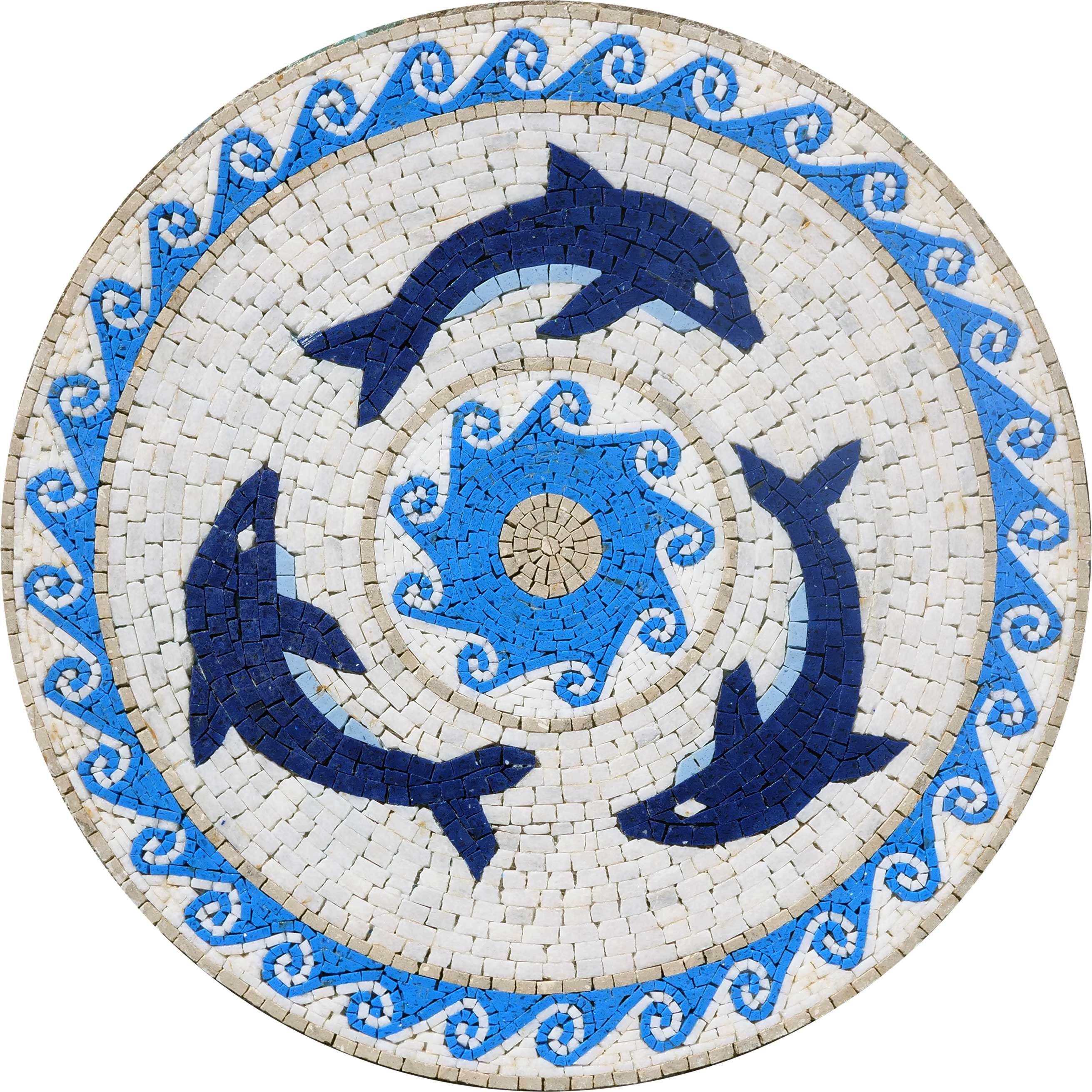 Dolphins Medallion Mosaic Marble Art - Image 8