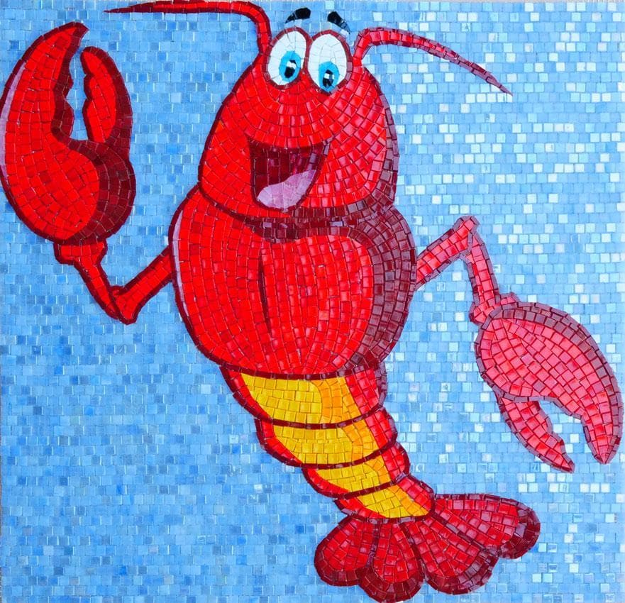 Lobster Cartoon - Glass Mosaic Wall Art Outdoor Comic - Mesh Backing