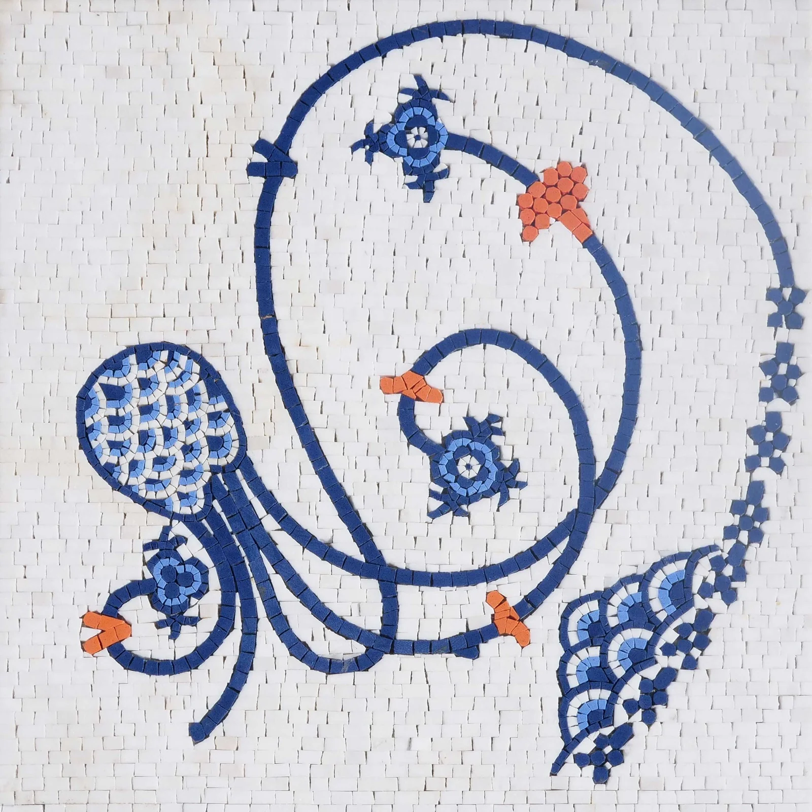 Ottoman/Iznik Inspired Blue and White Floral Mosaic Tile Art - Swirling Design Wall Panel - Image 4